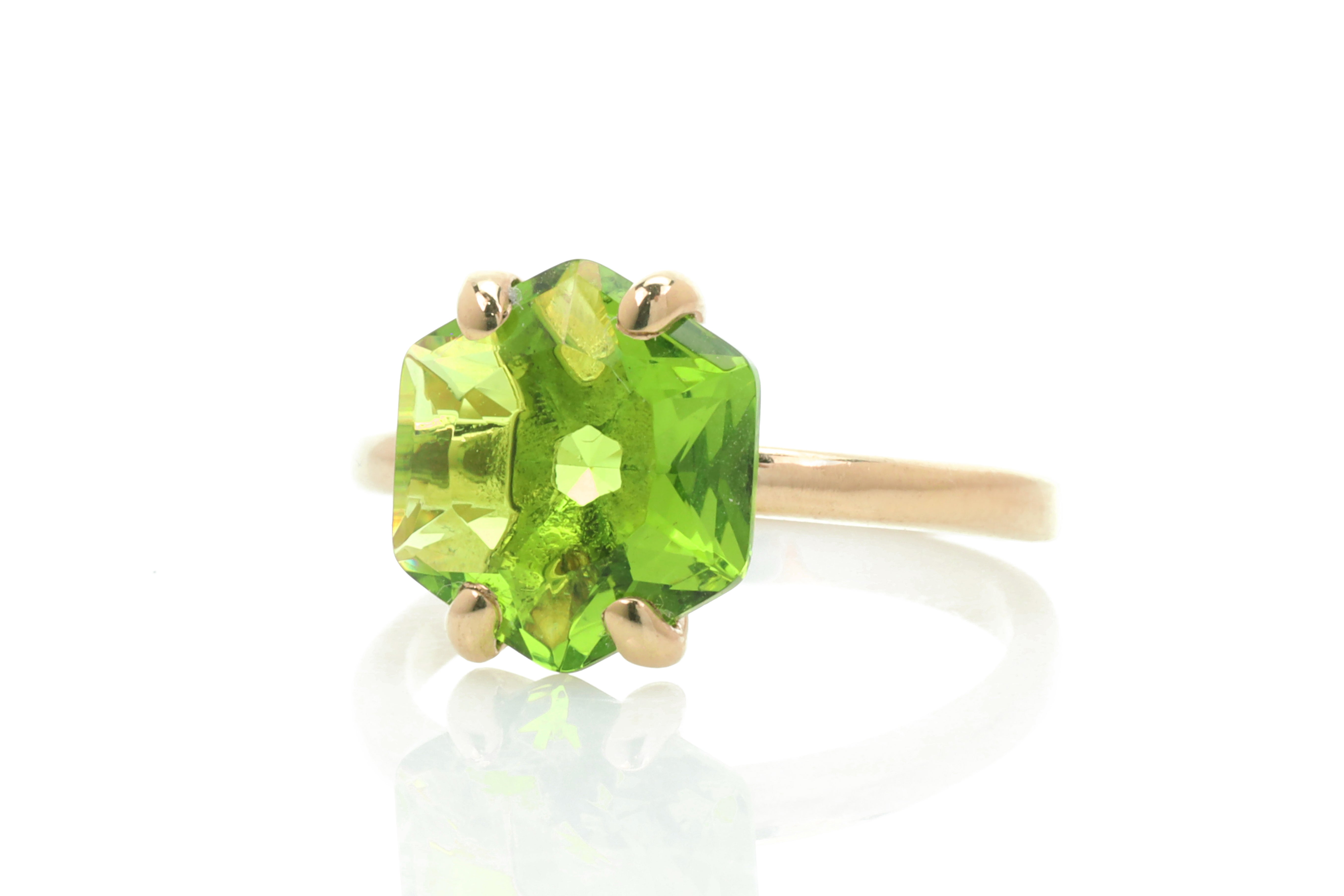 Rose Gold Peridot Hexagon Ring Rings Anemone Unique