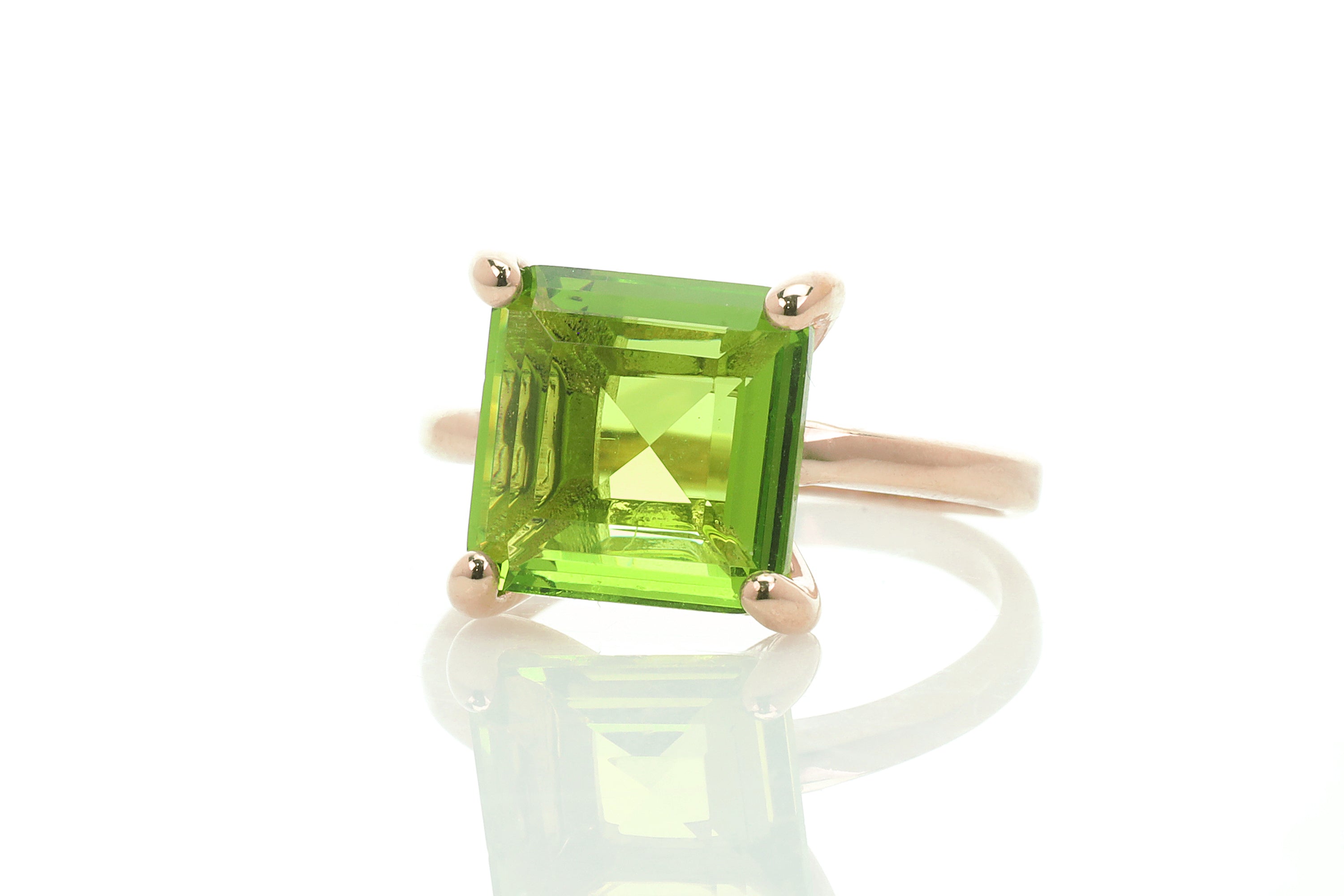 Rose Gold Princess Cut Square Peridot Ring Rings Anemone Unique