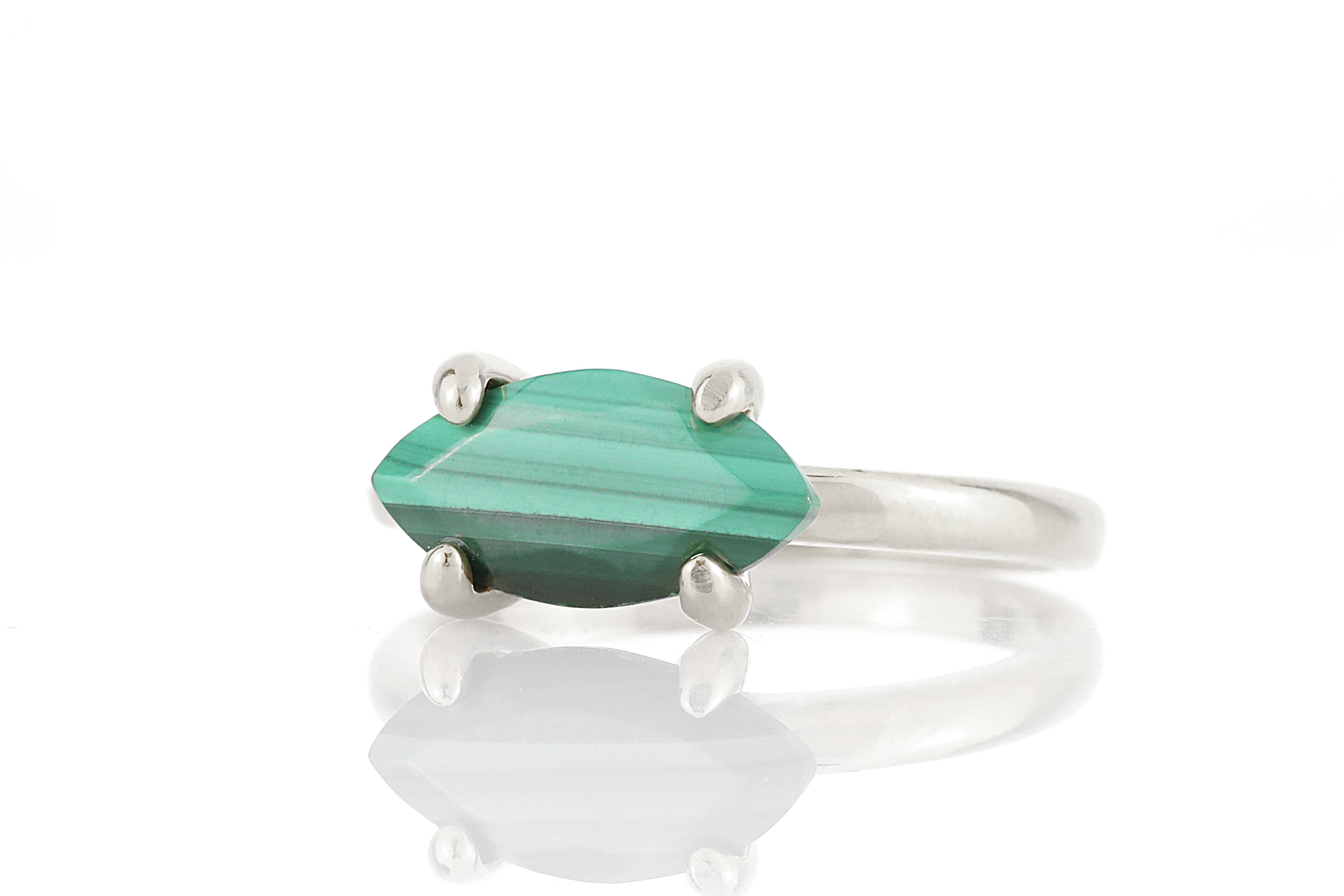 Marquise Malachite Stone Silver Ring Rings Anemone Unique