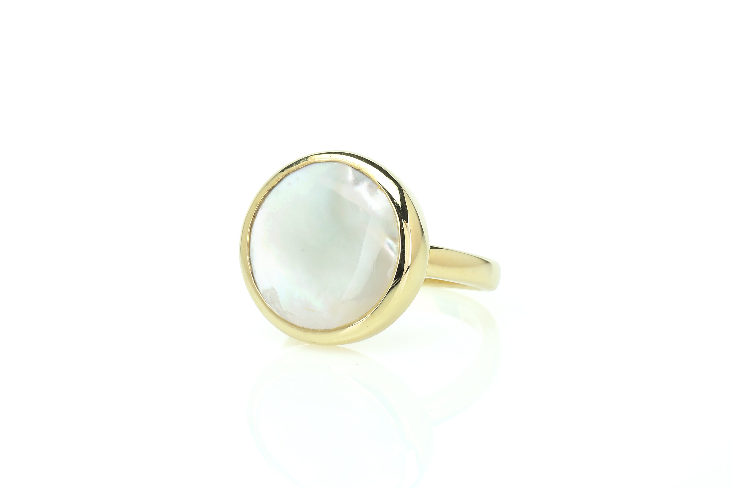 Mother of Pearl Bezel Set Gold Ring Rings Anemone Limited