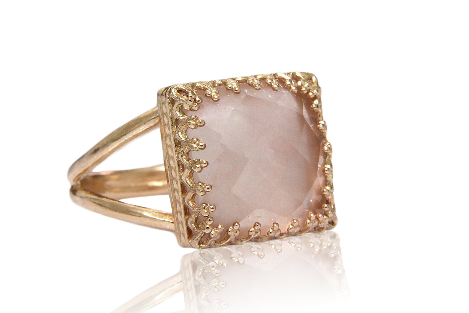 Sophisticated Rose Quartz 14K Rose Gold-filled Double Band Rings Anemone Jewelry