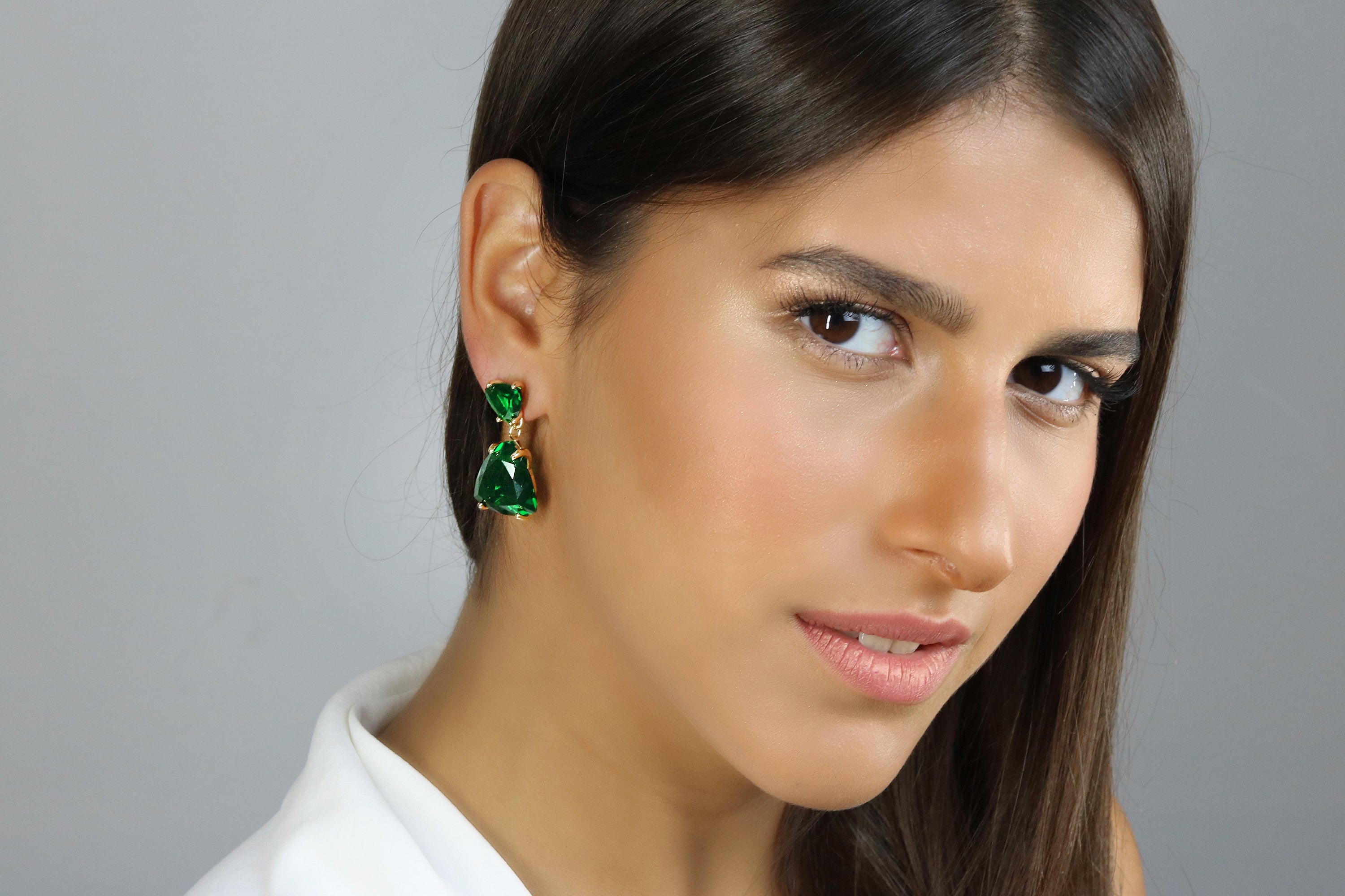 14k Gold Double Stone Emerald Earrings Earrings Anemone Jewelry