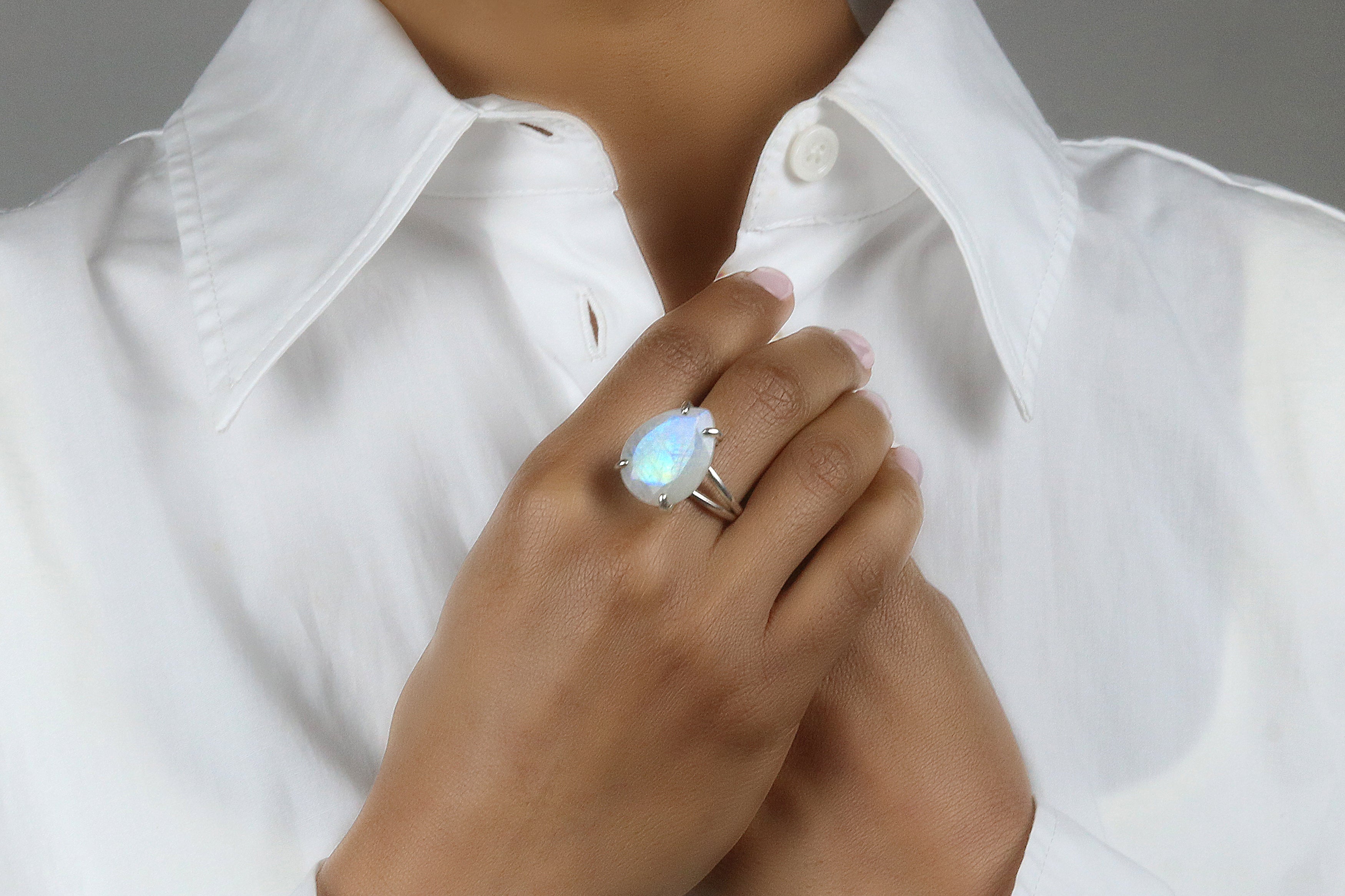 Luminescent Moonstone 925 Sterling Silver Ring Rings Anemone Jewelry