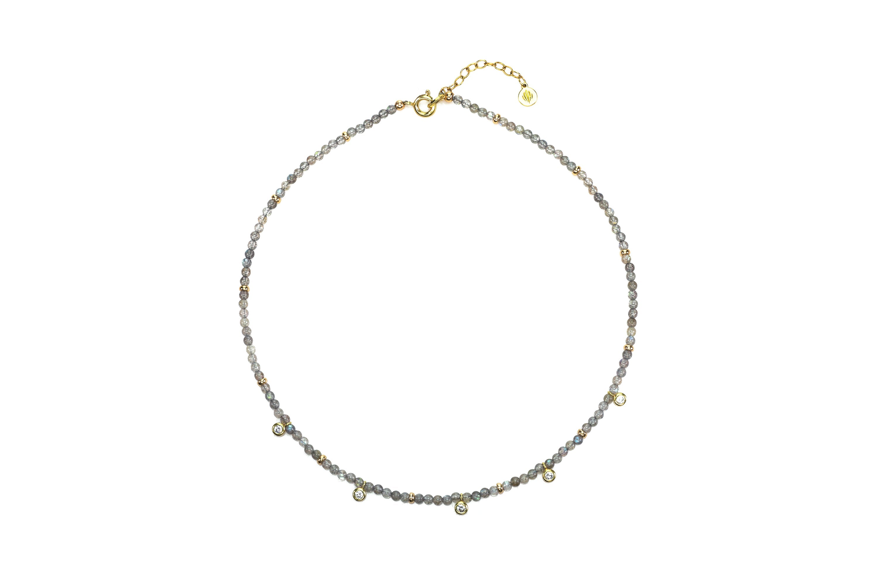 Labradorite Beaded Necklace with CZ Gold Charms necklaces Anemone Unique
