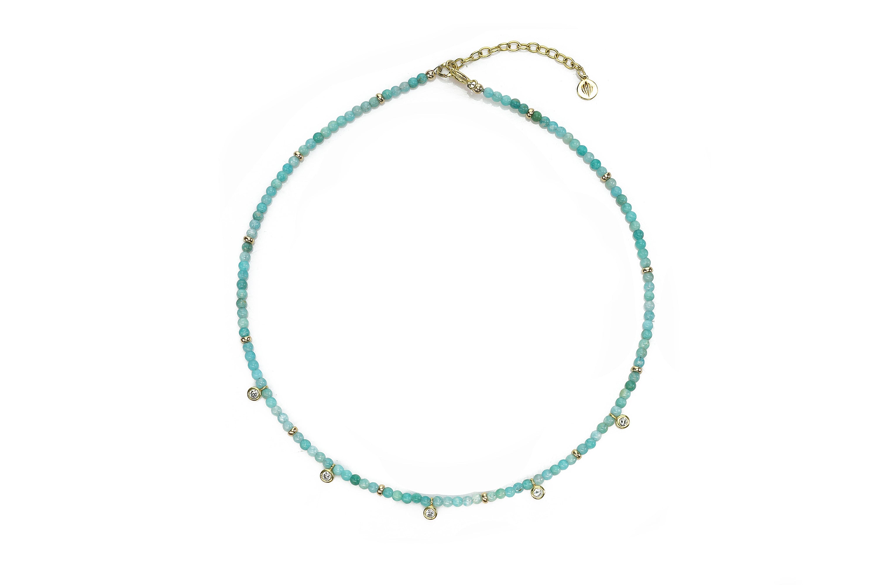 Amazonite Beaded Gold Necklace with Small CZ Charms necklaces Anemone Unique