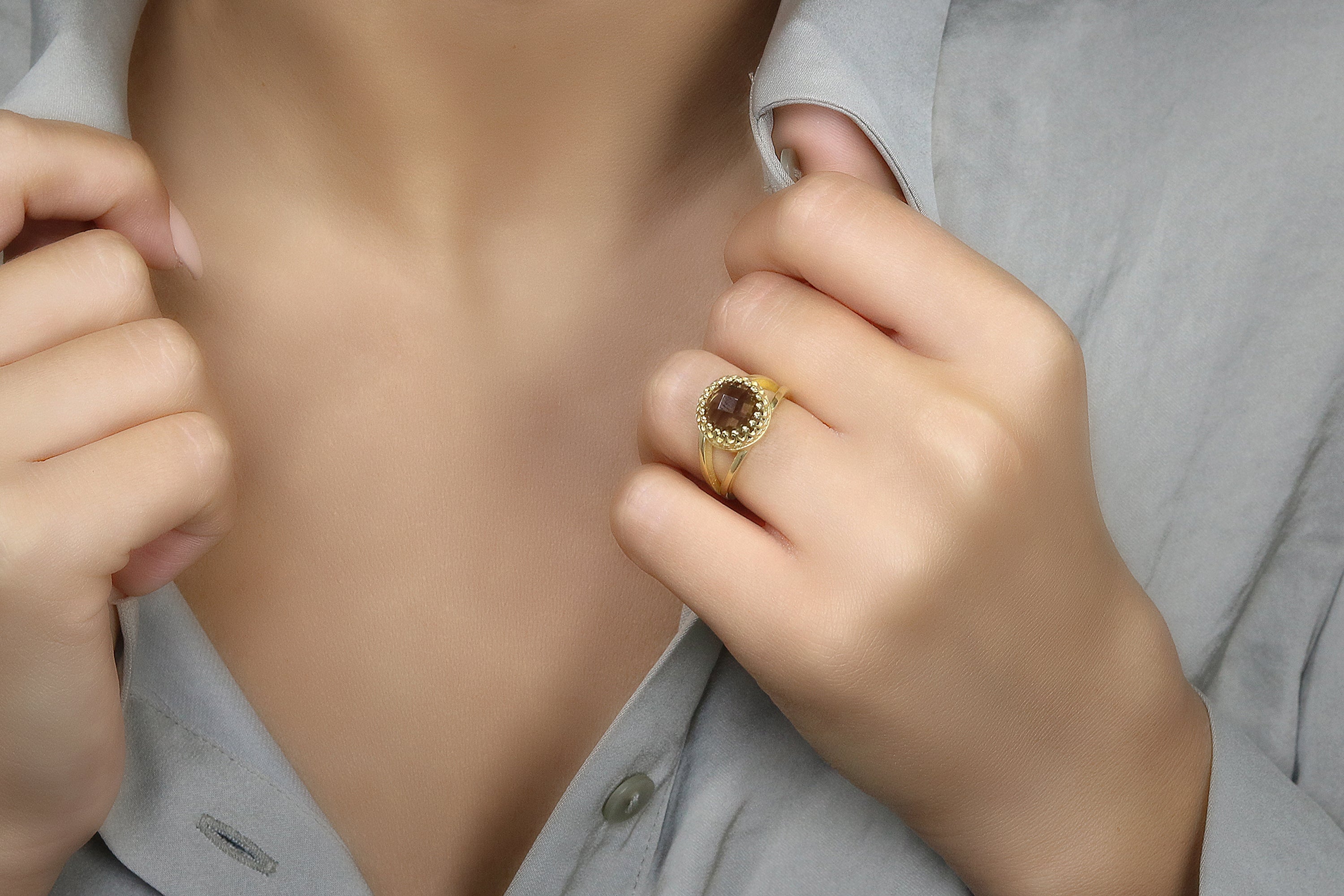 10mm Smoky Quartz in 14K Gold-filled Ring Rings Anemone Jewelry