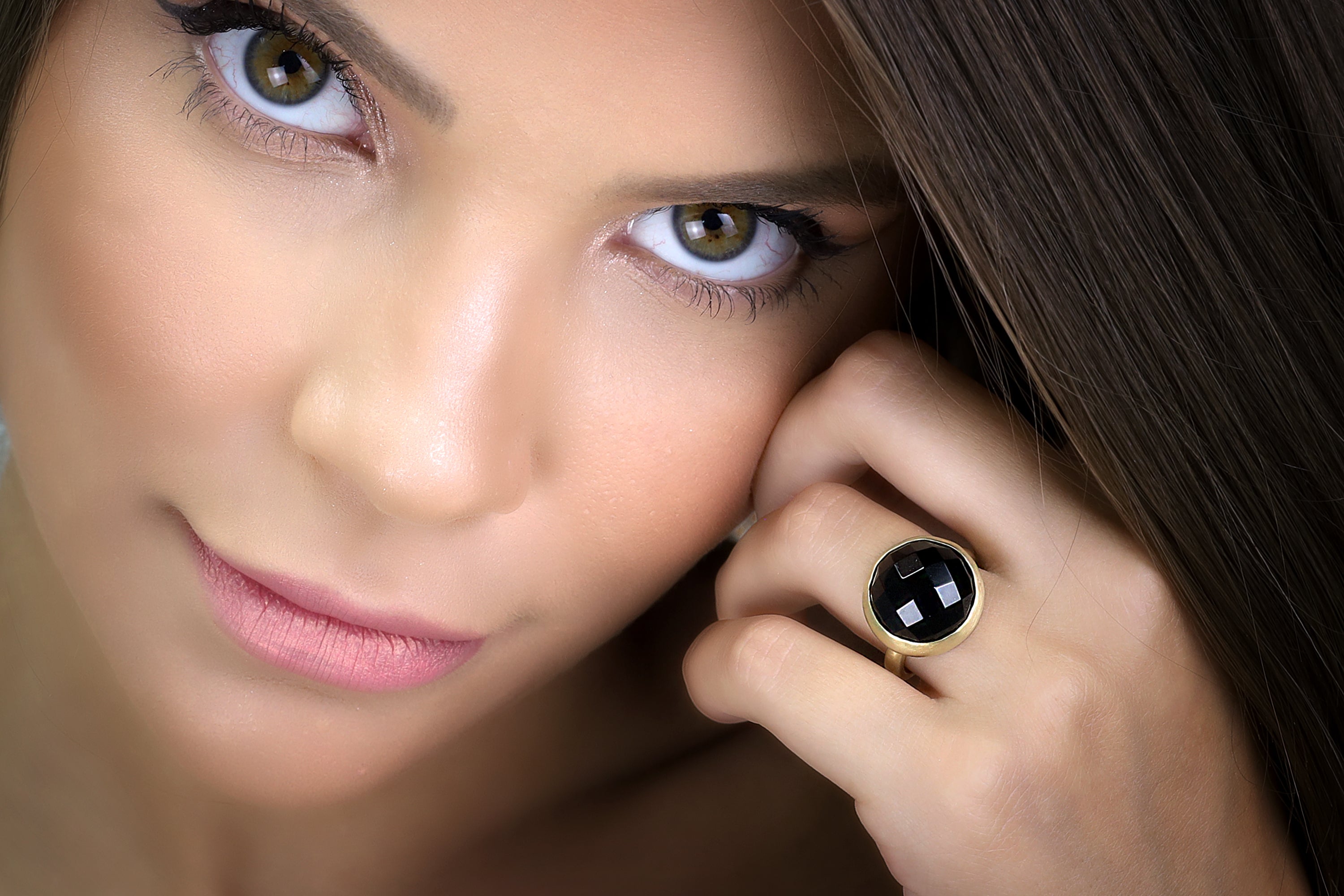 Black Onyx Bezel Gold Statement Ring Rings Anemone Limited