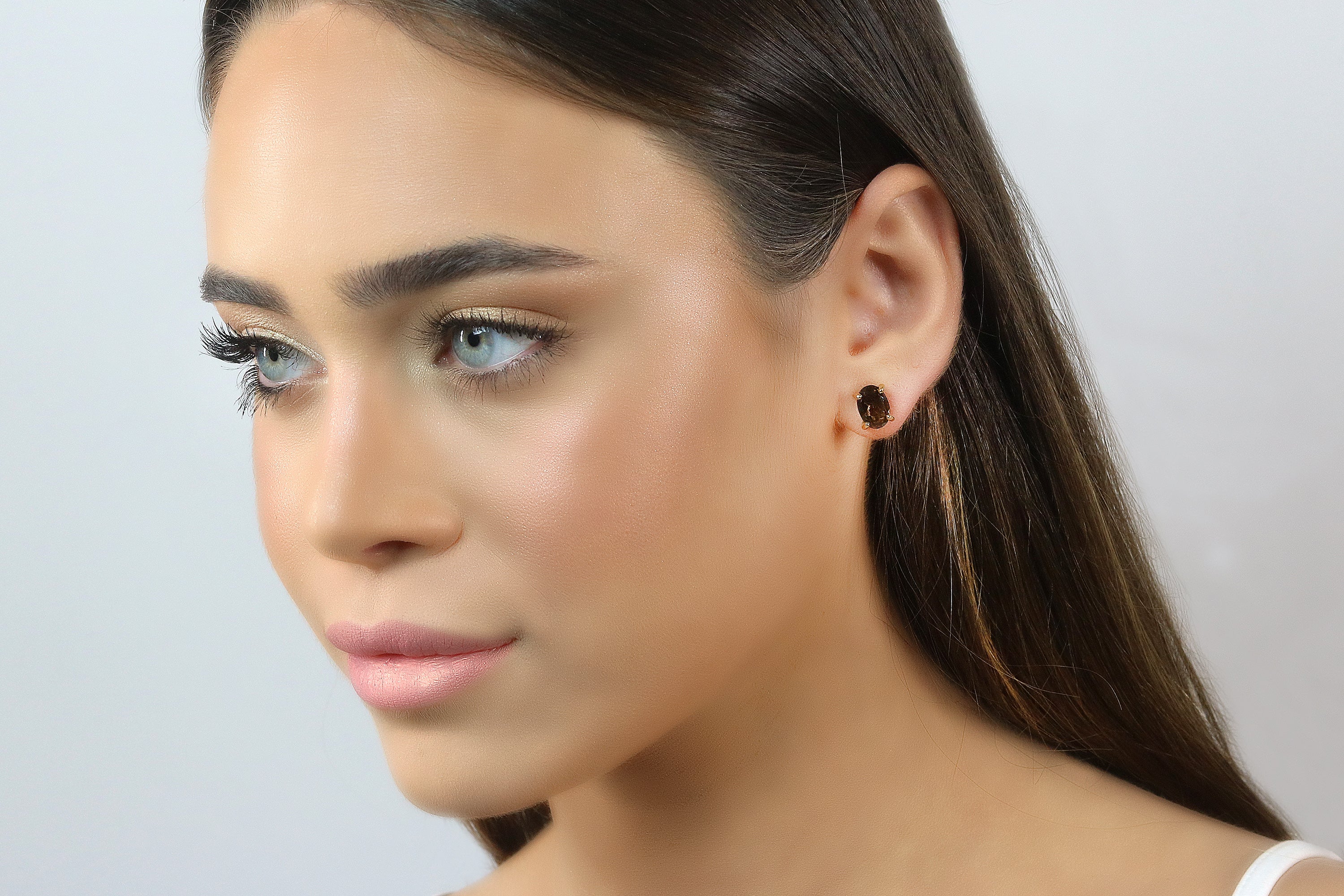 Oval Brown Smoky Quartz Gold Earrings Earrings Anemone Unique