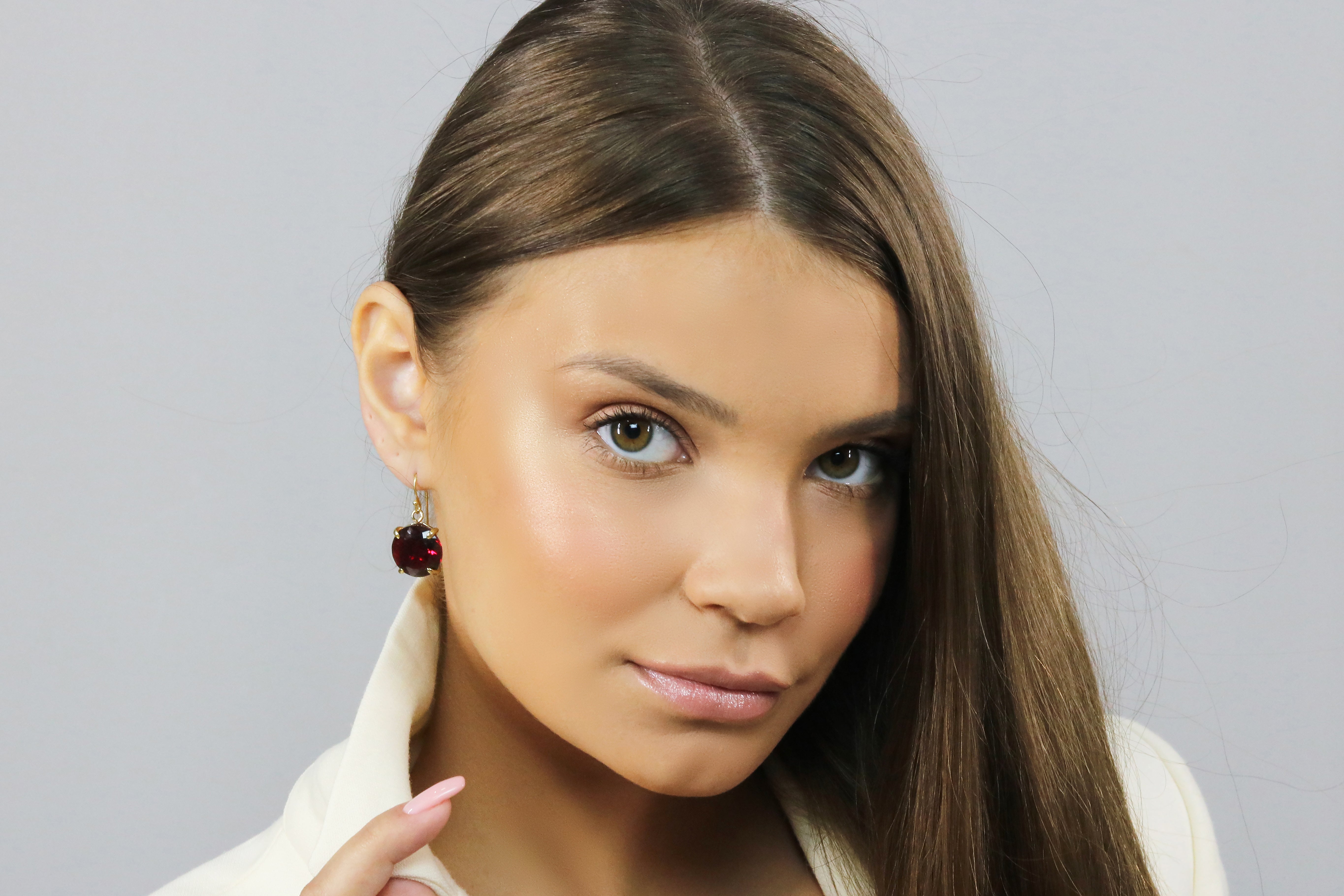 Gold Statement Earrings with Garnet Earrings Anemone Jewelry