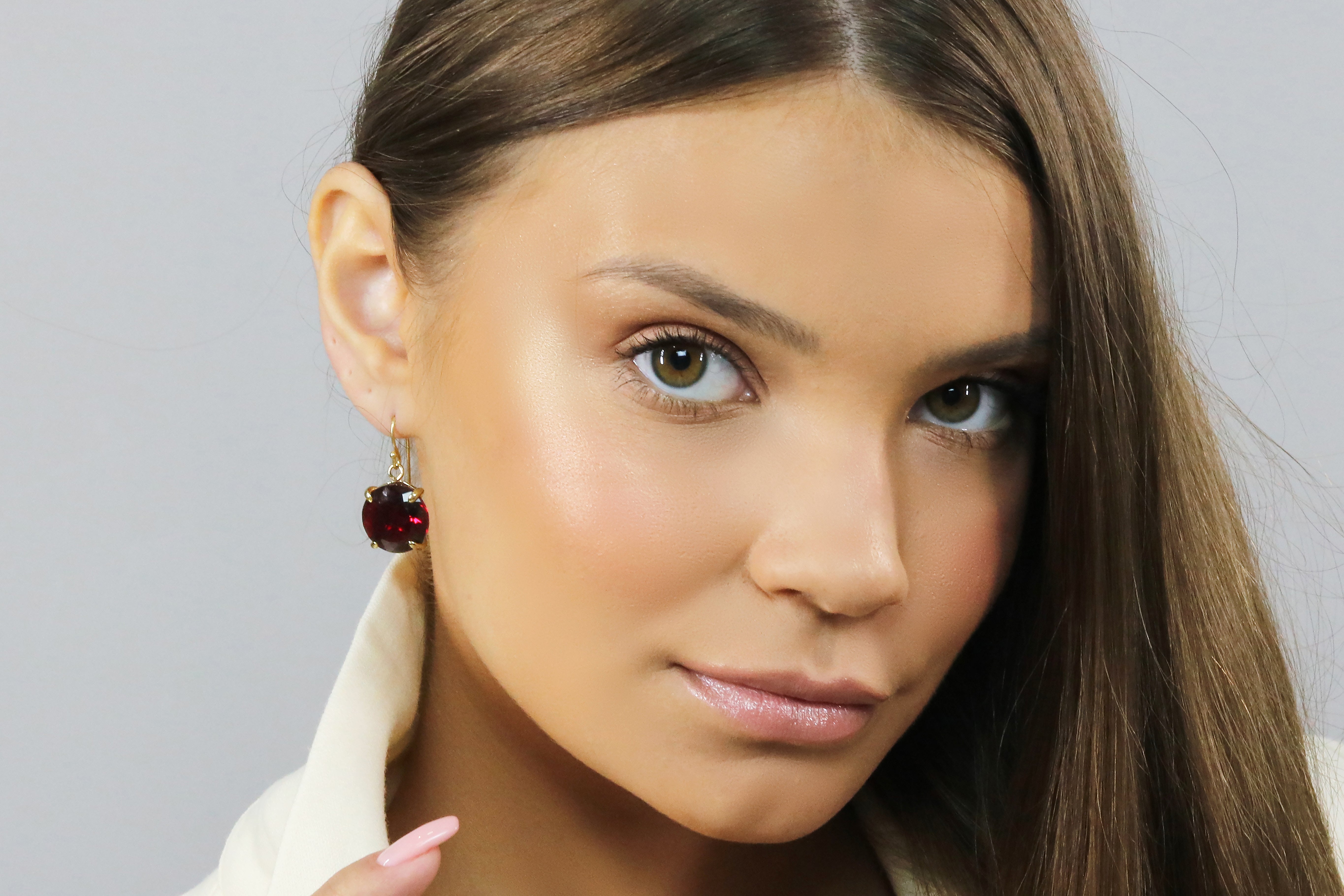 Gold Statement Earrings with Garnet Earrings Anemone Jewelry