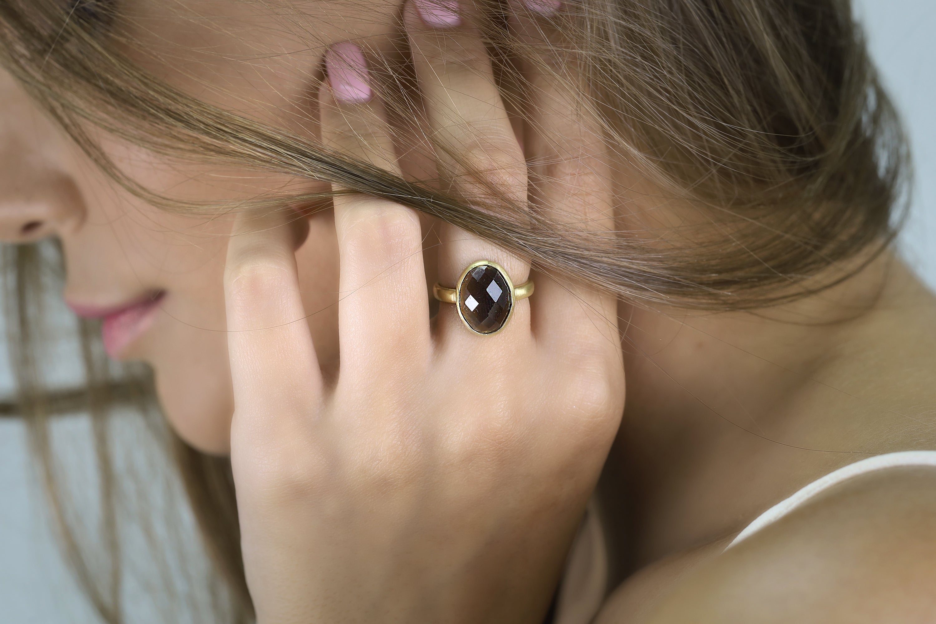 Smoky Quartz Oval Gold Filled Bezel Ring Rings Anemone Limited