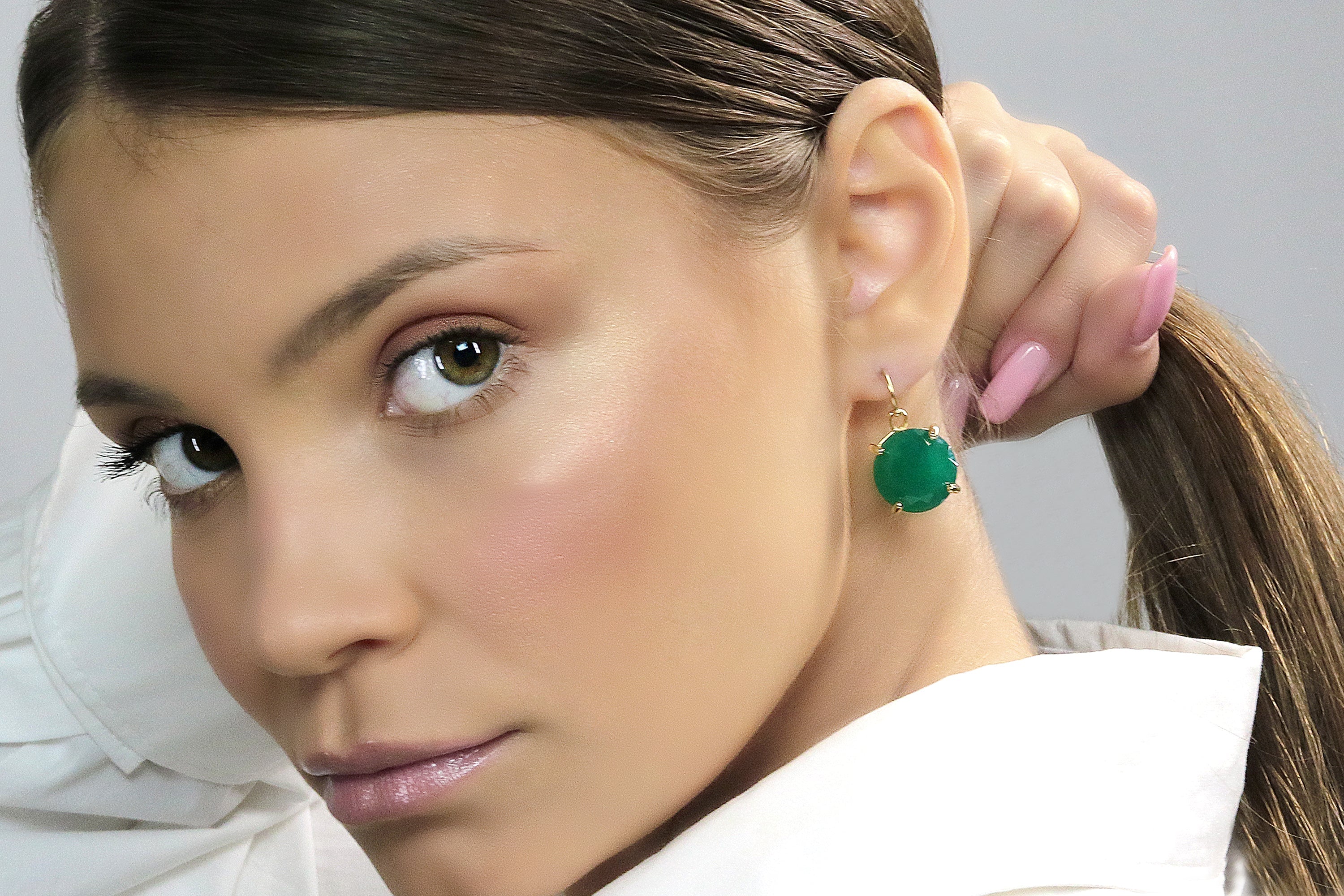 Green Onyx Crystal Gold Dangling Earrings Earrings Anemone Jewelry