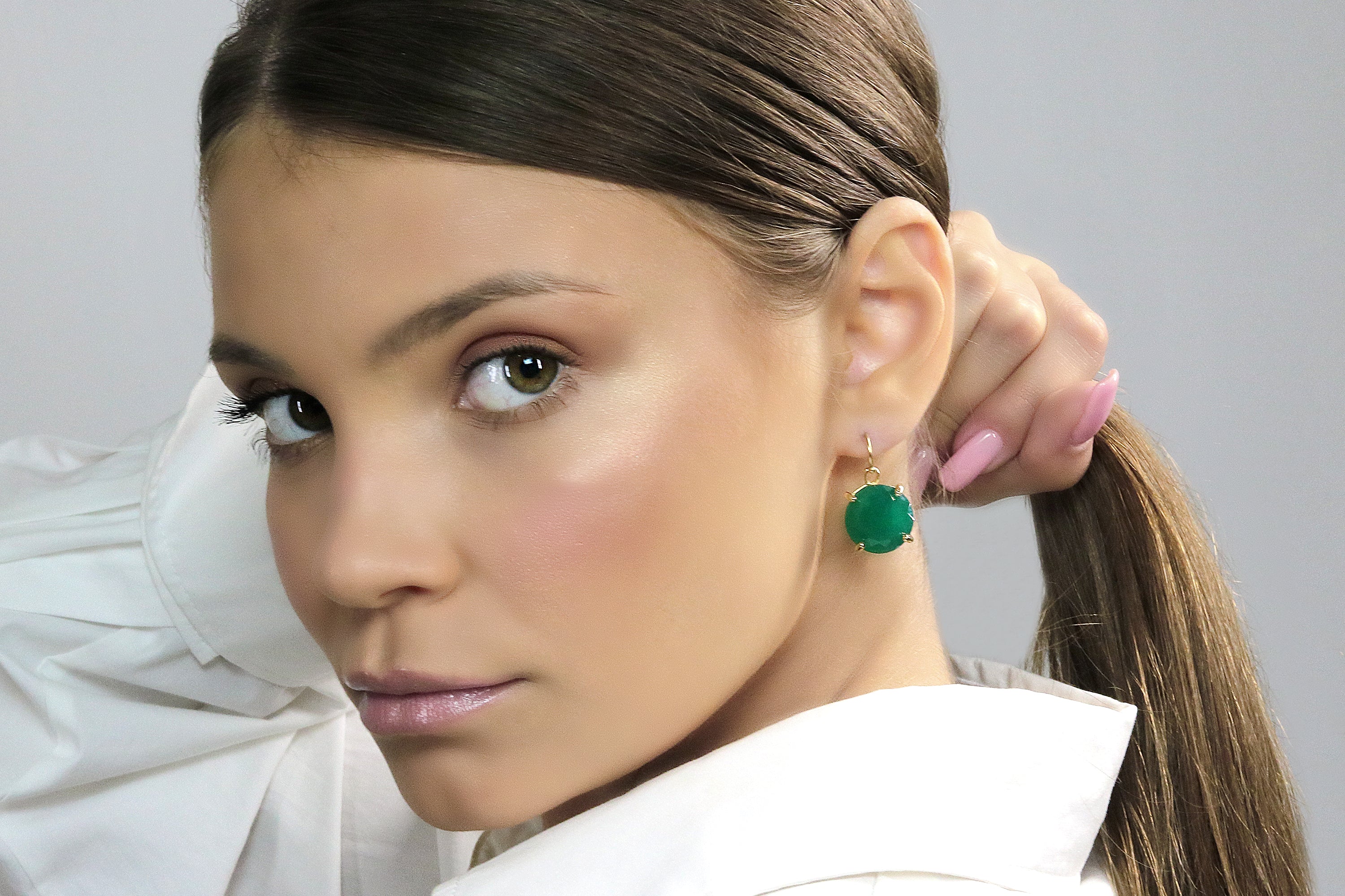 Green Onyx Crystal Gold Dangling Earrings Earrings Anemone Jewelry