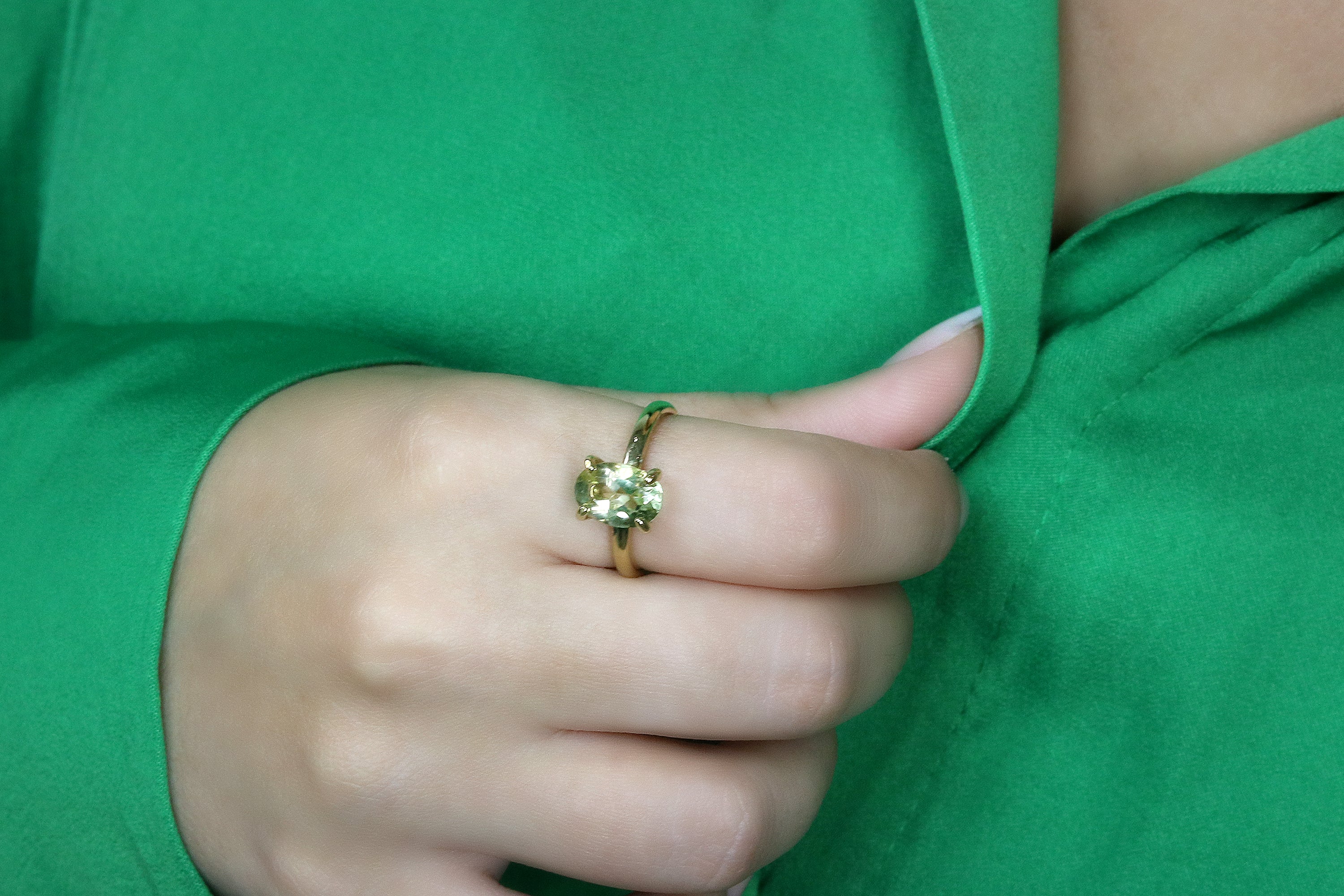 Shiny Oval Lemon Quartz Gold Ring Rings Anemone Unique