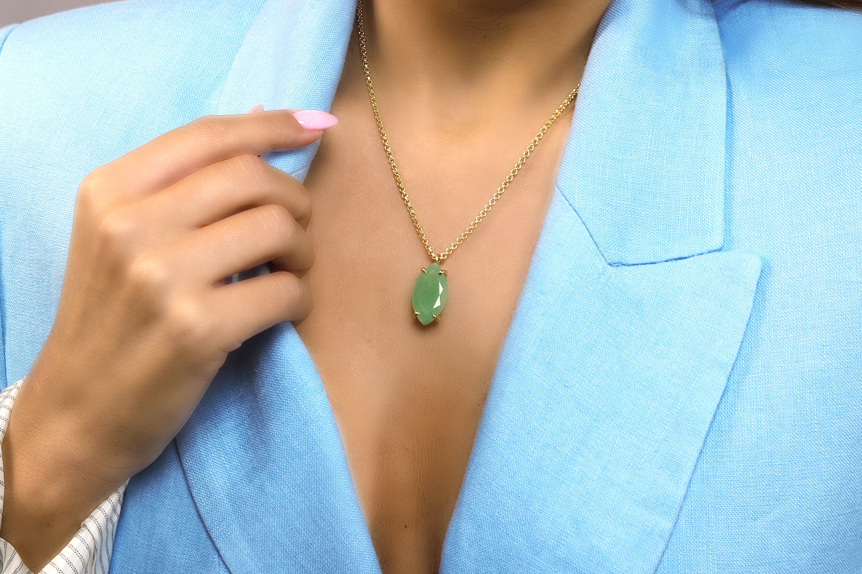 Gold Elegant Marquise Aventurine Necklace necklaces Anemone Jewelry