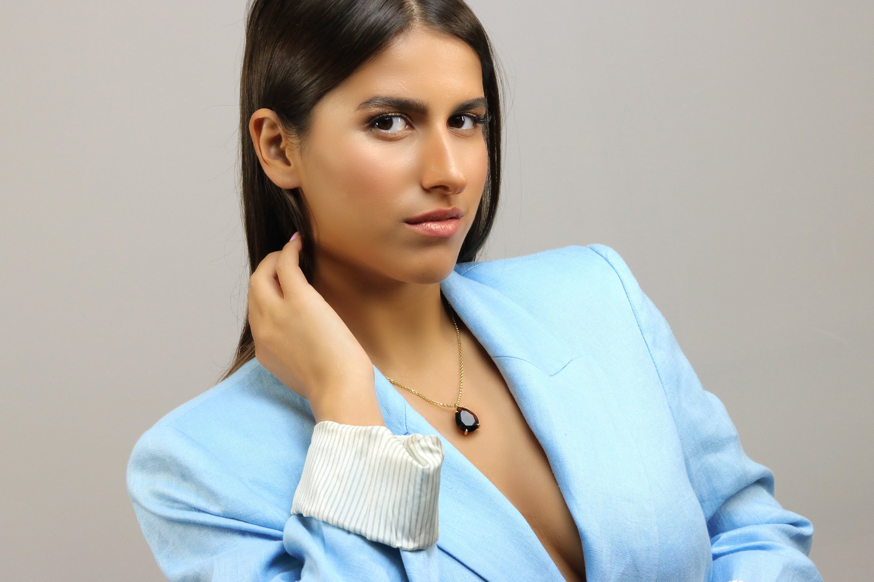 Pear Shaped Smoky Quartz Necklace in 14k Gold necklaces Anemone Jewelry