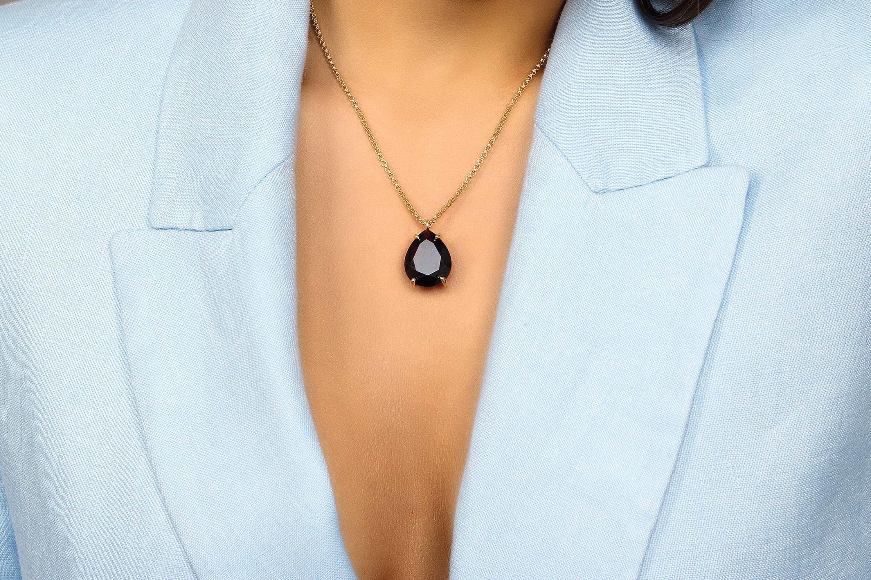 Pear Shaped Smoky Quartz Necklace in 14k Gold necklaces Anemone Jewelry