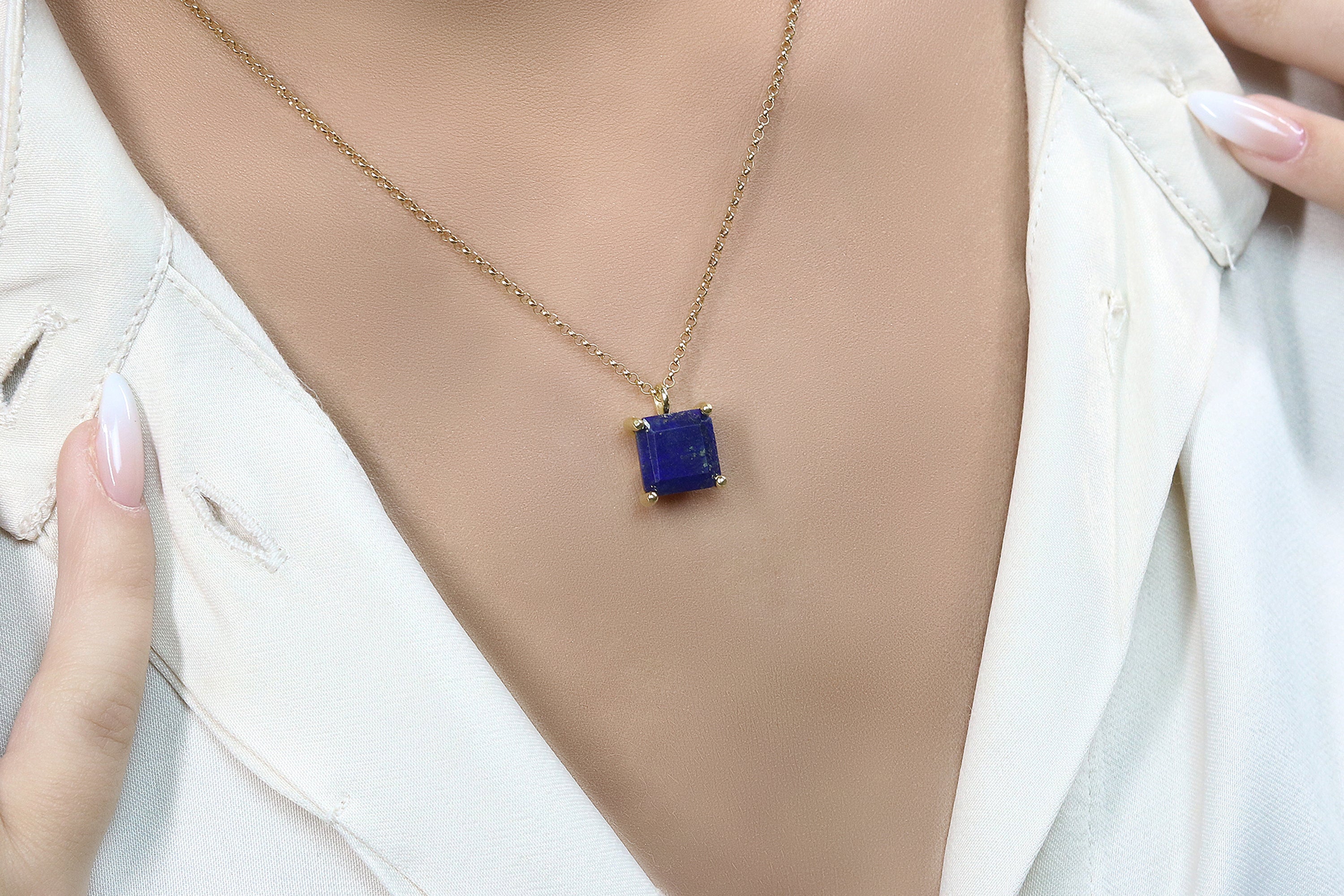 Lapis Lazuli Square Stone Gold Necklace necklaces Anemone Unique