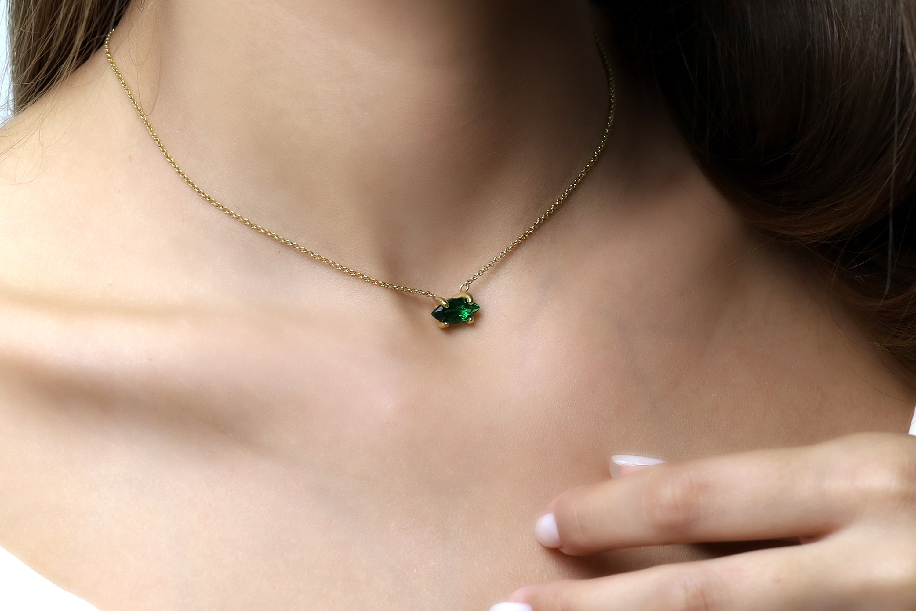 Gold Marquise Cut Emerald Pendant Necklace necklaces Anemone Unique