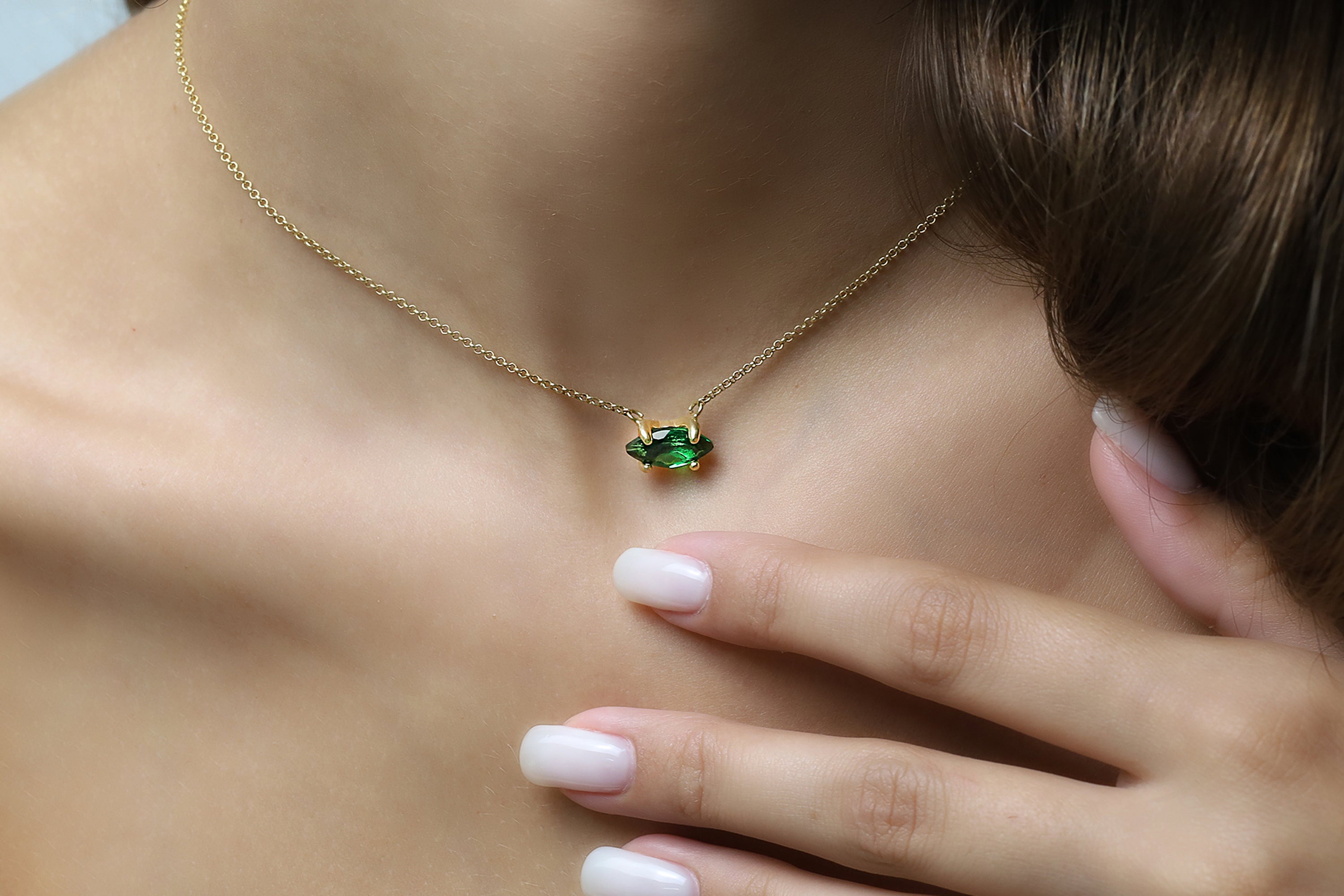 Gold Marquise Cut Emerald Pendant Necklace necklaces Anemone Unique