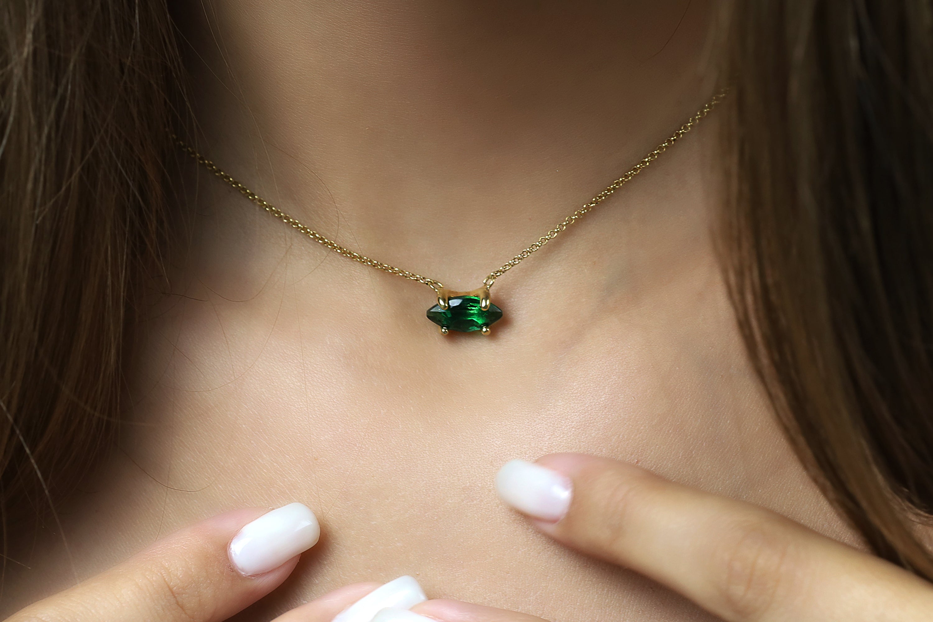 Gold Marquise Cut Emerald Pendant Necklace necklaces Anemone Unique