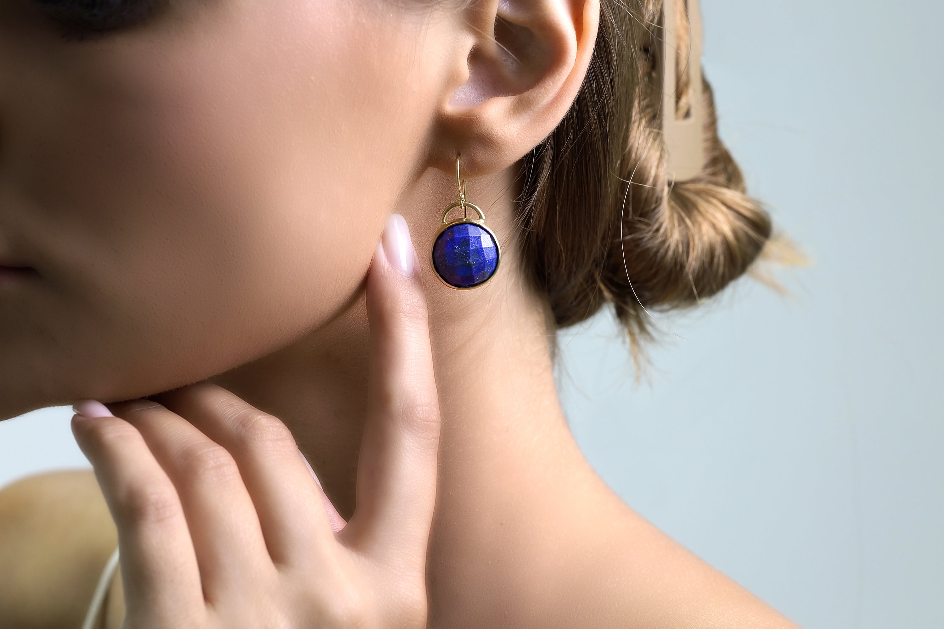 Gold Filled Bag Inspired Earrings with Lapis Lazuli Gemstone Earrings Anemone Limited