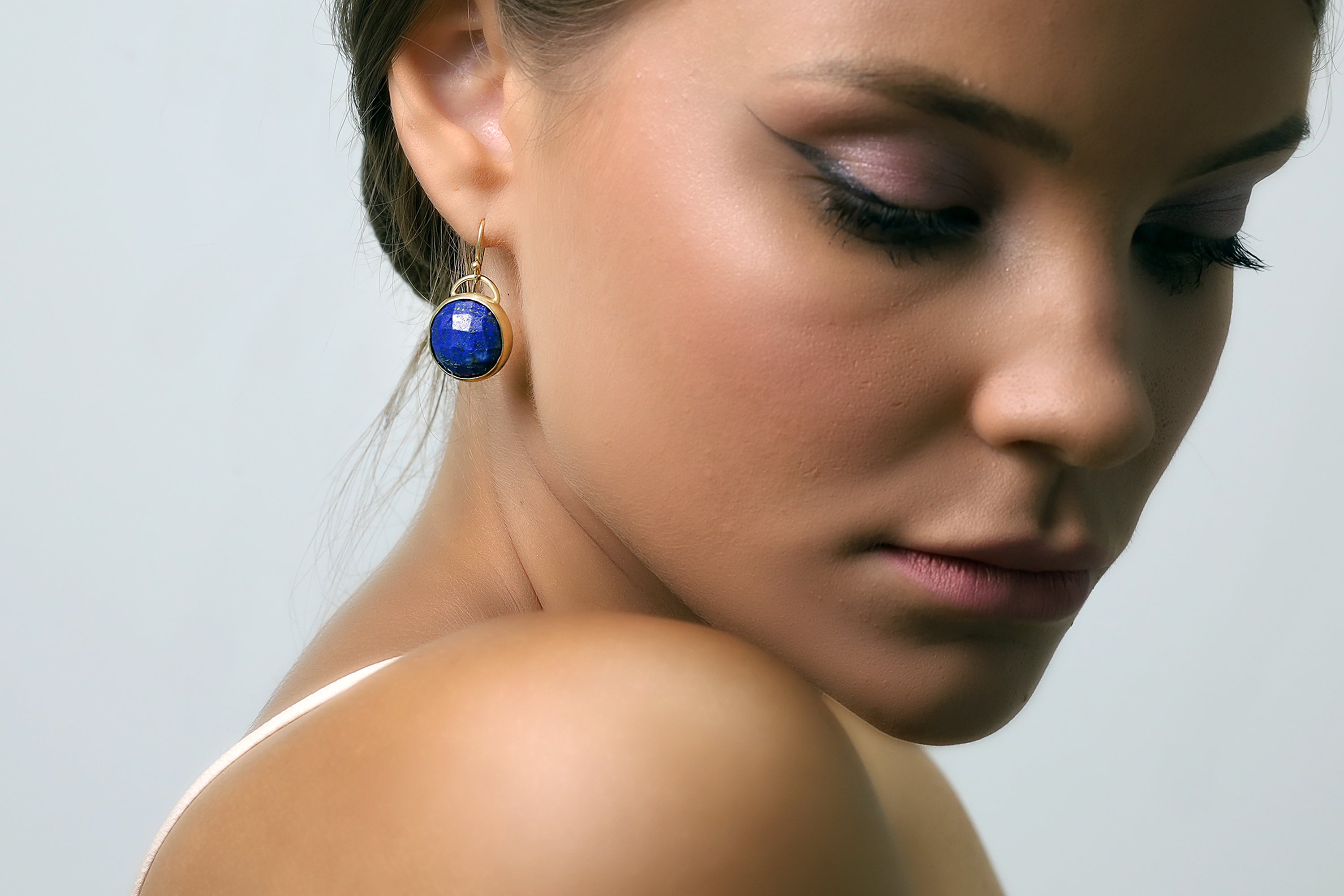 Gold Filled Bag Inspired Earrings with Lapis Lazuli Gemstone Earrings Anemone Limited