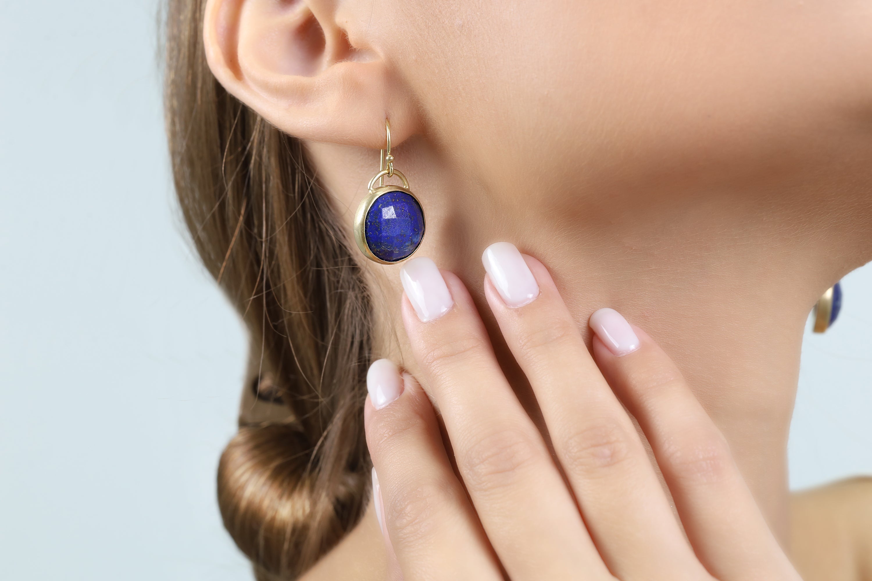 Gold Filled Bag Inspired Earrings with Lapis Lazuli Gemstone Earrings Anemone Limited