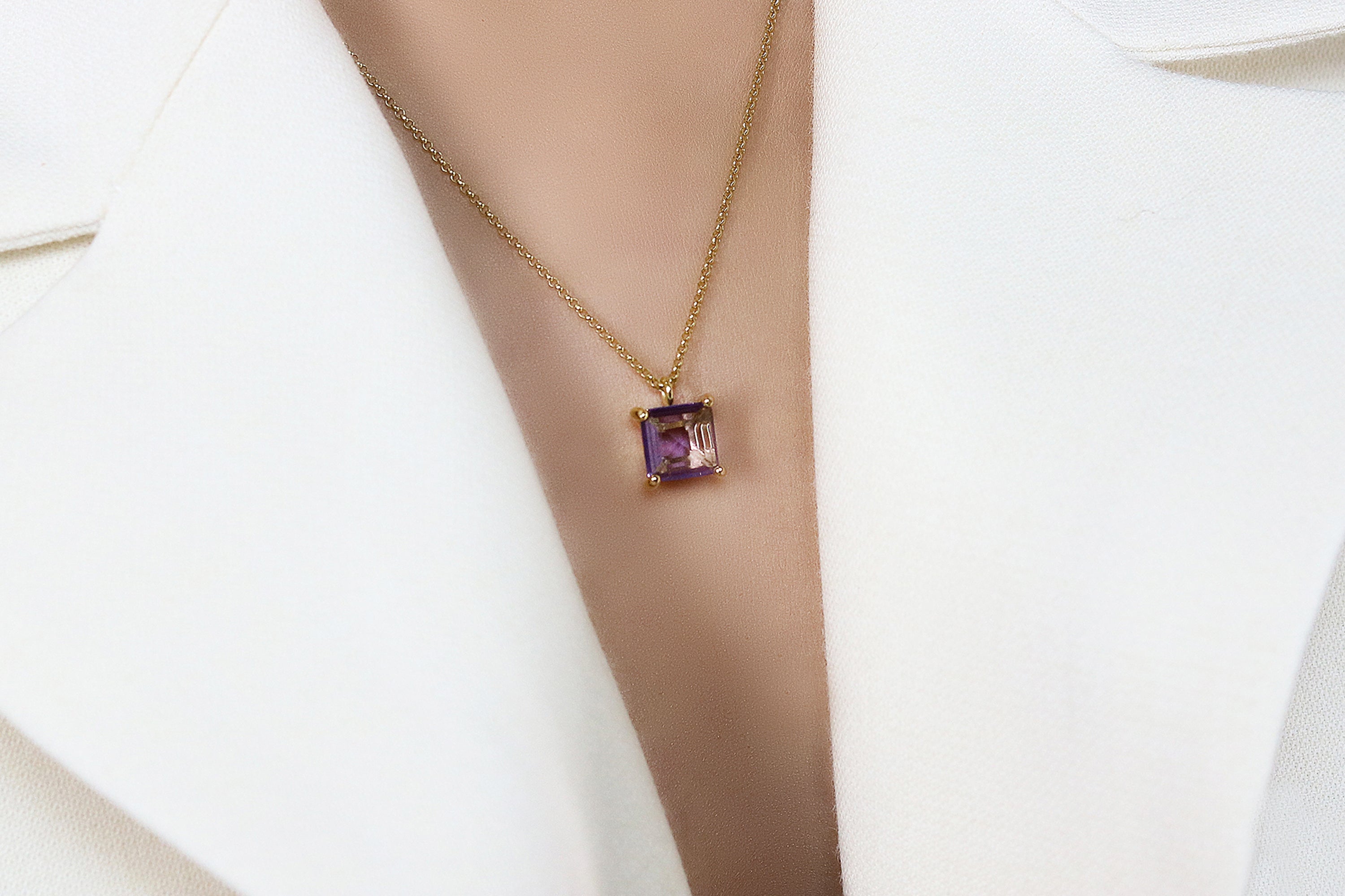 Adorable Square Amethyst Necklace in Gold necklaces Anemone Unique
