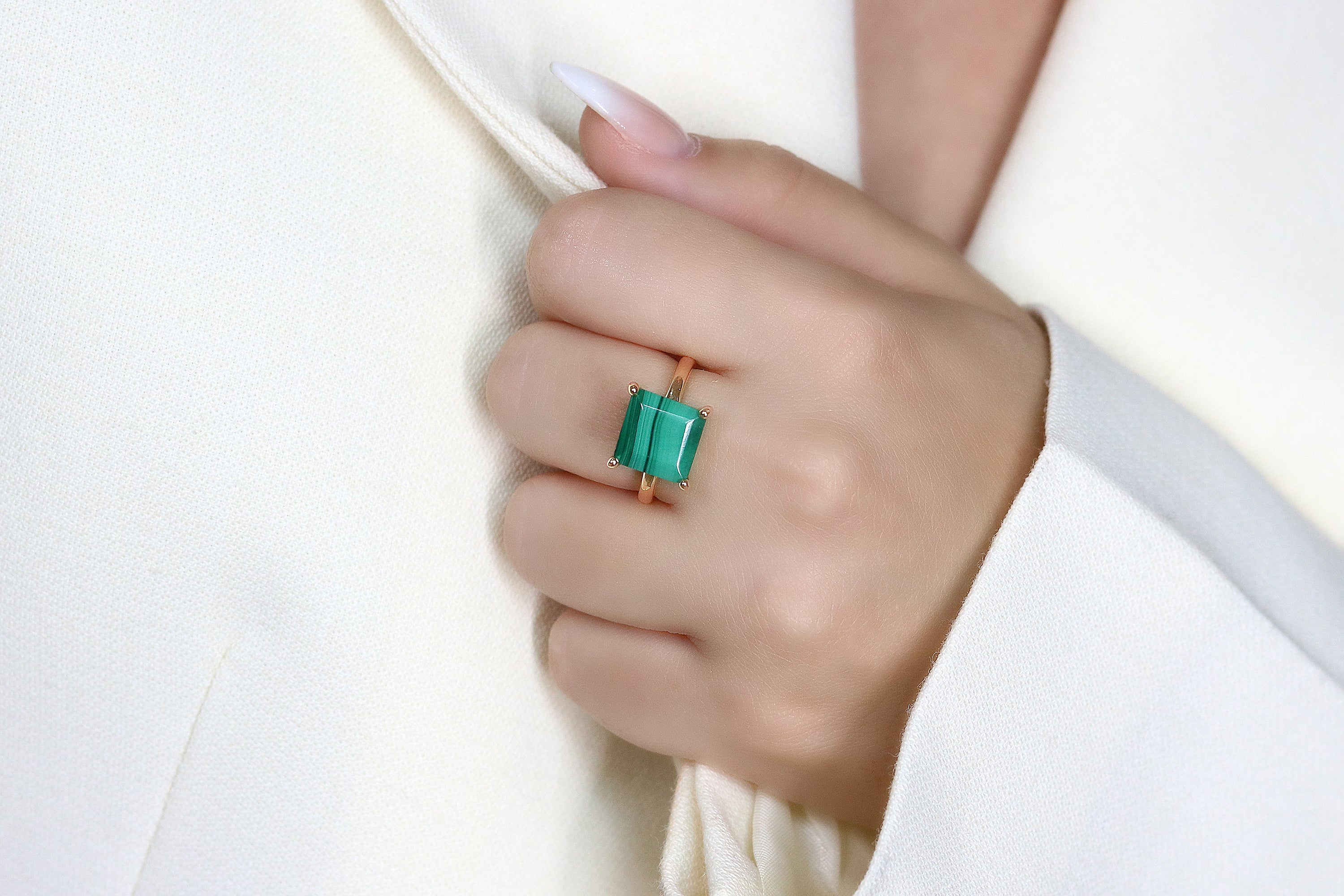 Rose Gold Square Malachite Ring Rings Anemone Unique