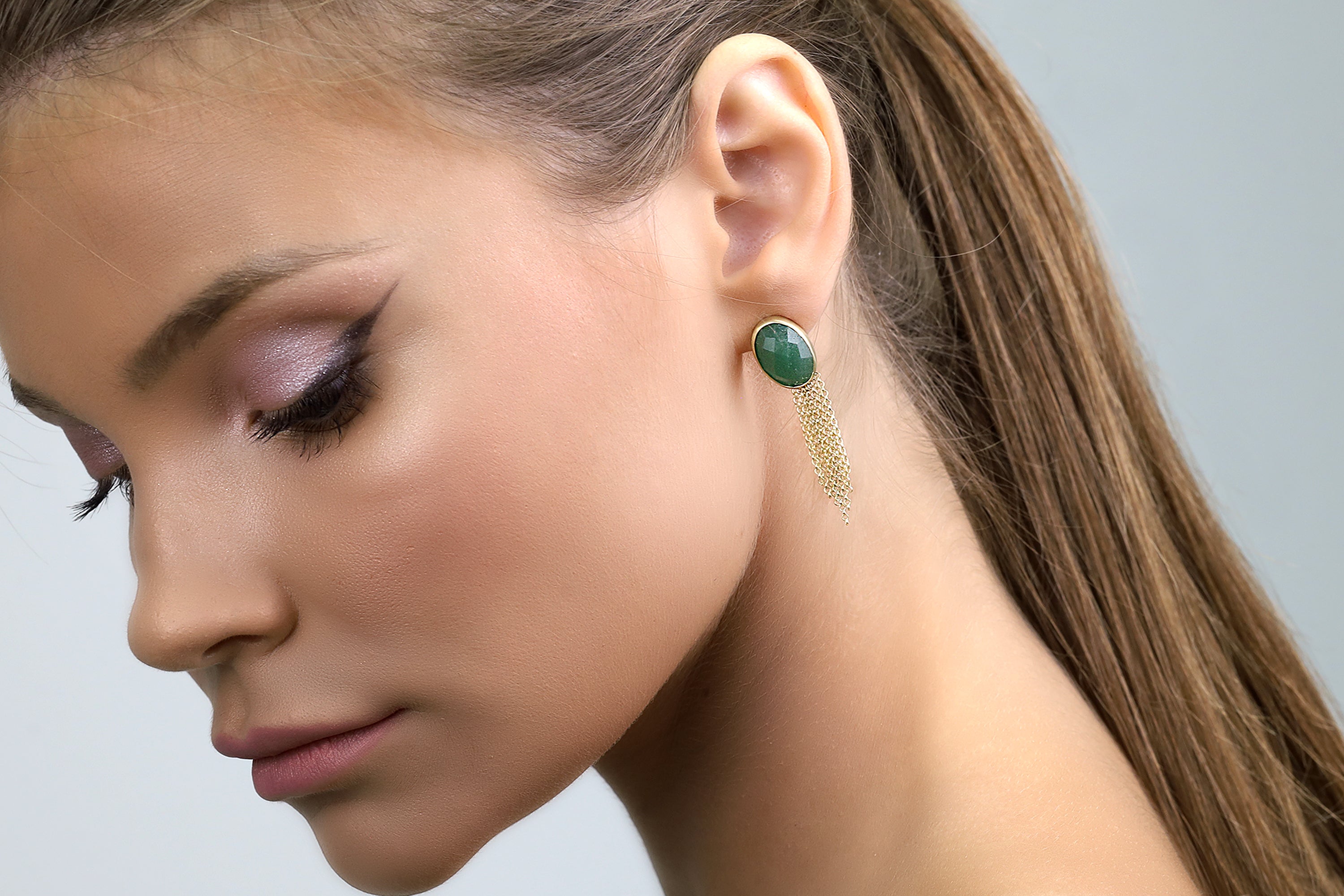 Dangle Earrings with Oval Bezel Set Green Aventurine Gemstone Earrings Anemone Limited
