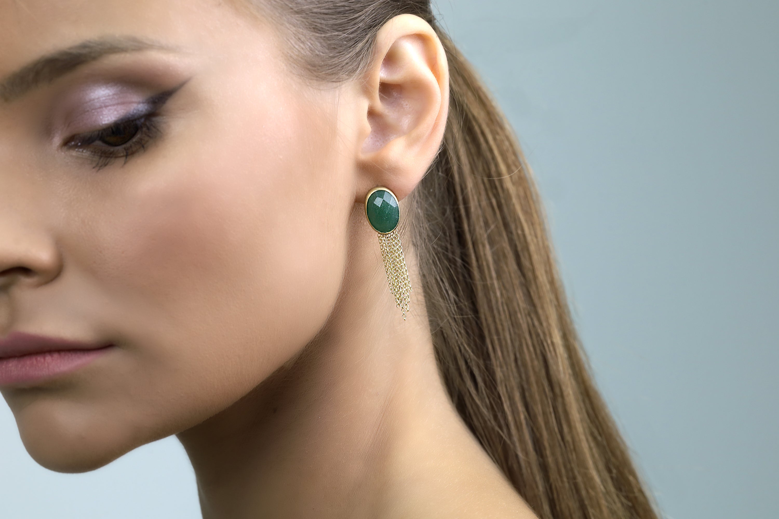 Dangle Earrings with Oval Bezel Set Green Aventurine Gemstone Earrings Anemone Limited