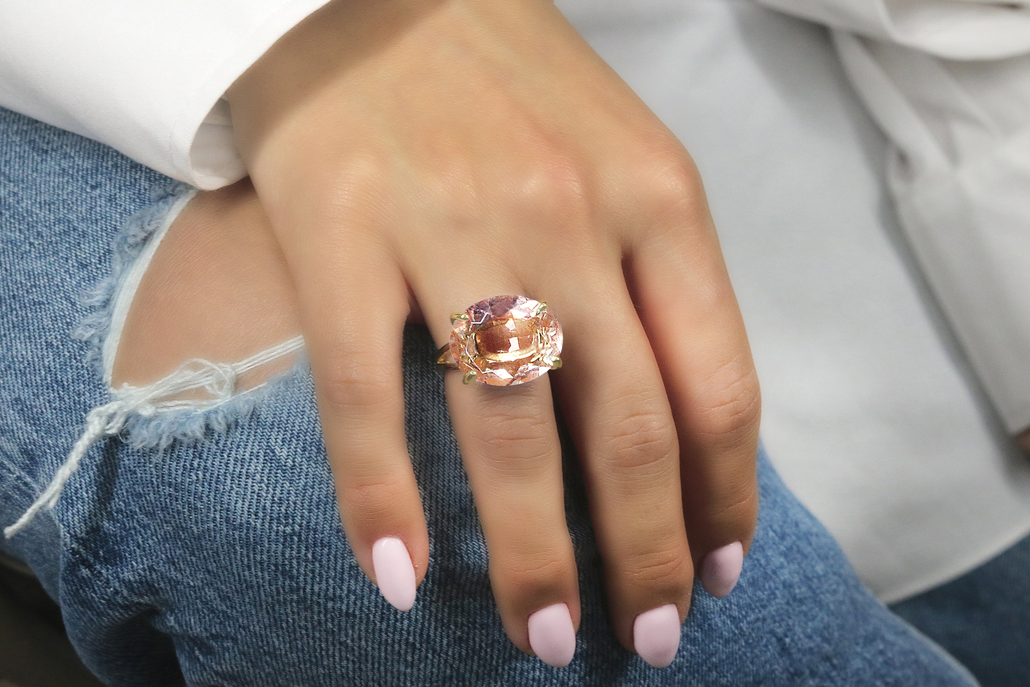 Amazing Peach Morganite Stone Gold Ring Rings Anemone Jewelry