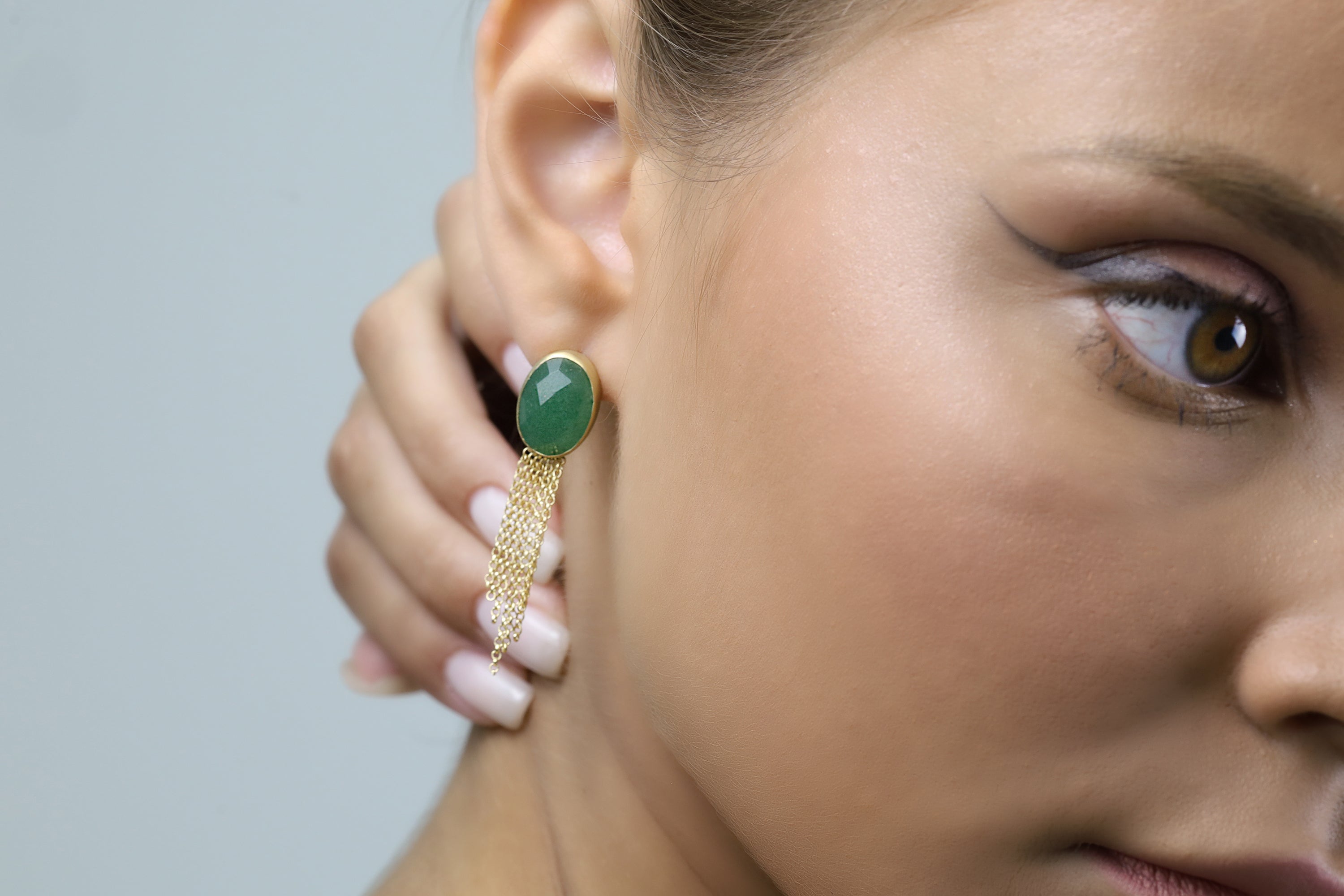 Dangle Earrings with Oval Bezel Set Green Aventurine Gemstone Earrings Anemone Limited