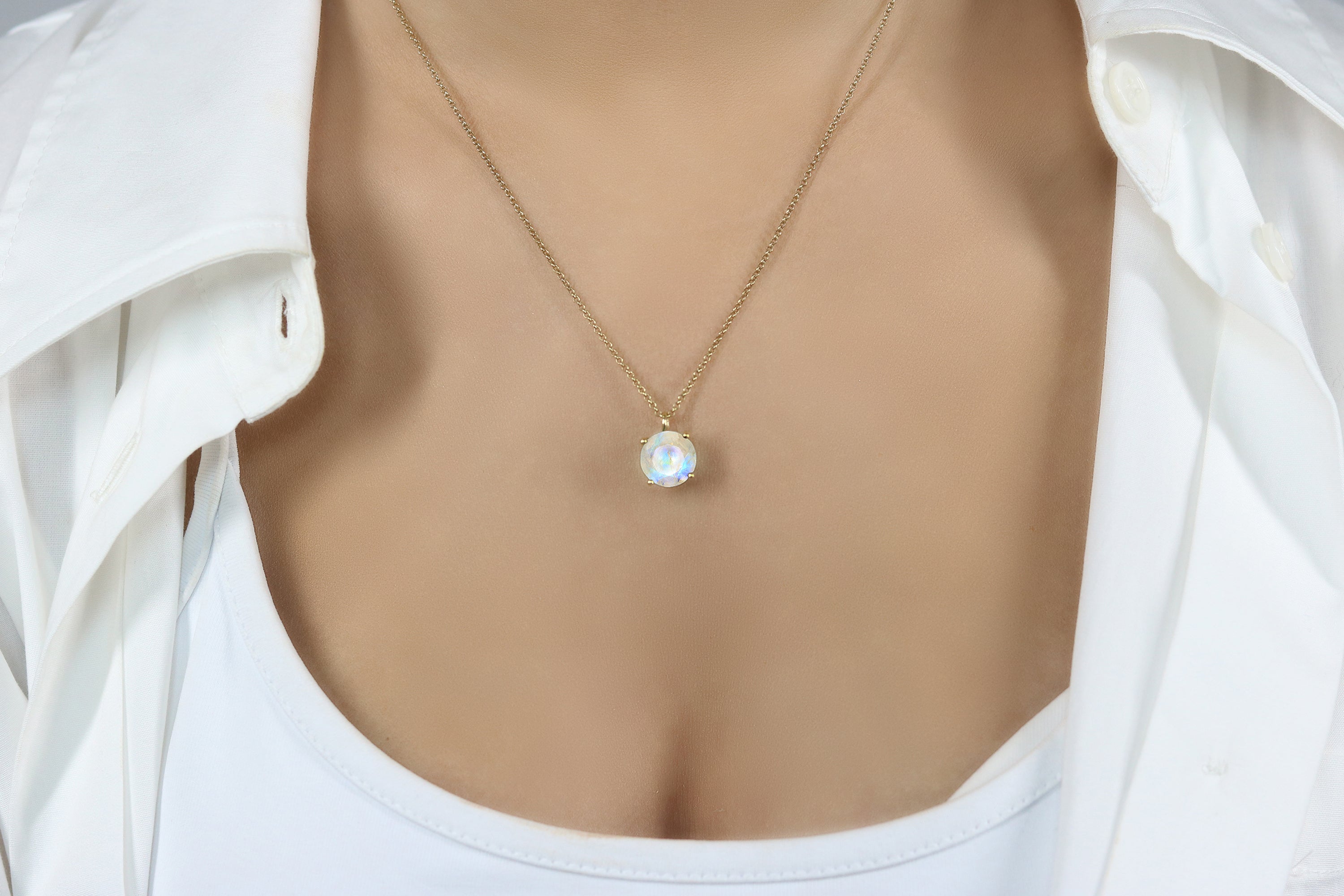 Gold Rainbow Moonstone Gemstone Necklace necklaces Anemone Unique