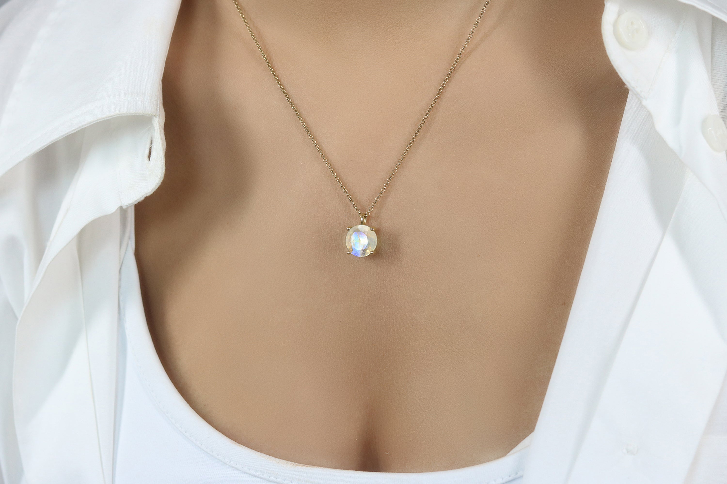 Gold Rainbow Moonstone Gemstone Necklace necklaces Anemone Unique