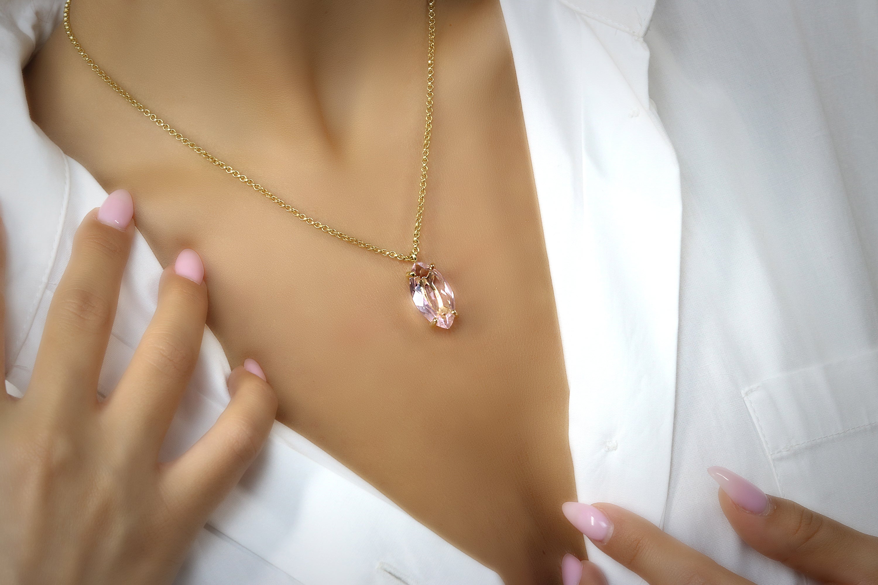 Lustrous 14k Gold Rose Quartz Necklace necklaces Anemone Jewelry