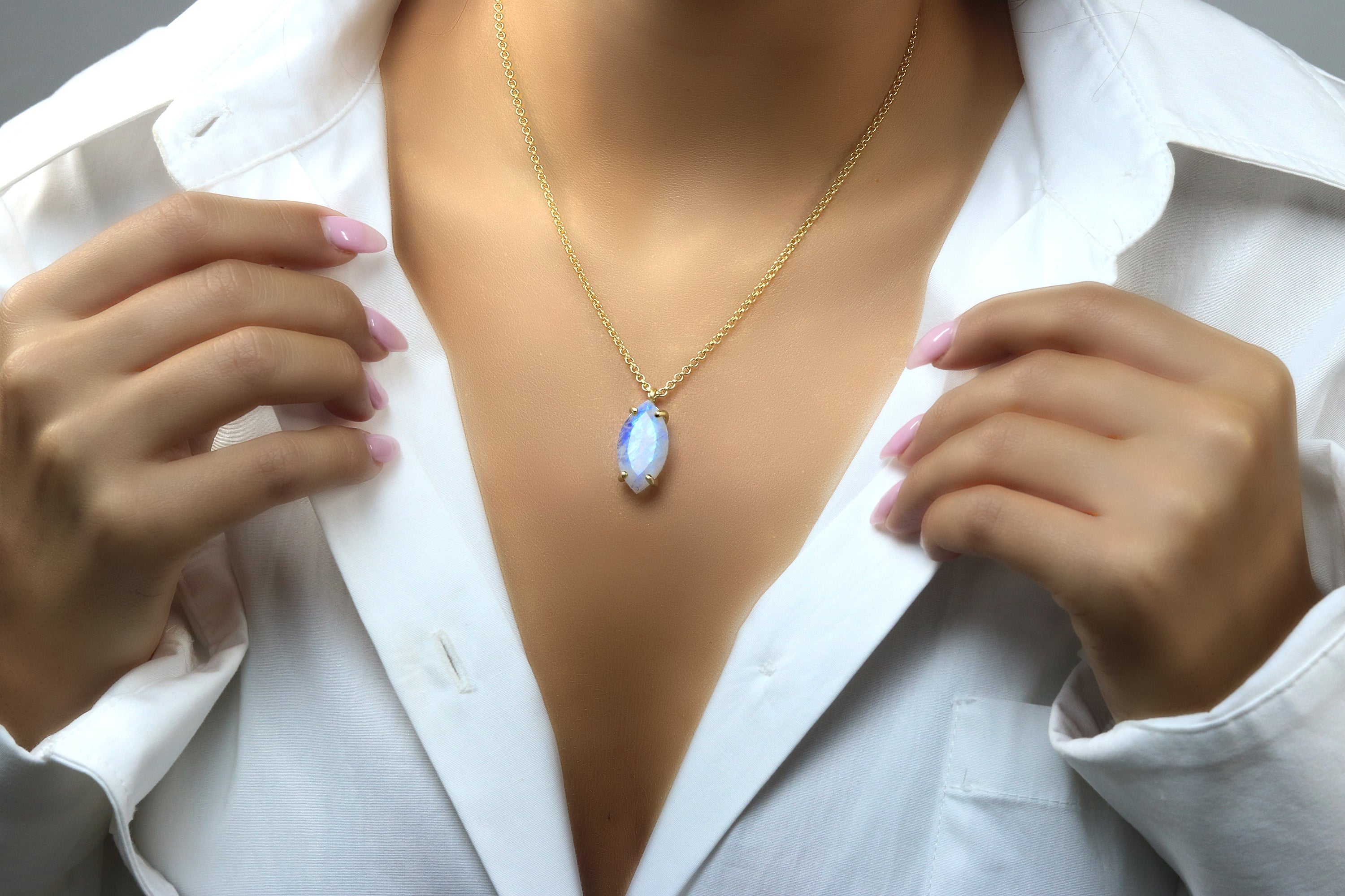 Marquise Moonstone Pendant Gold Necklace necklaces Anemone Jewelry