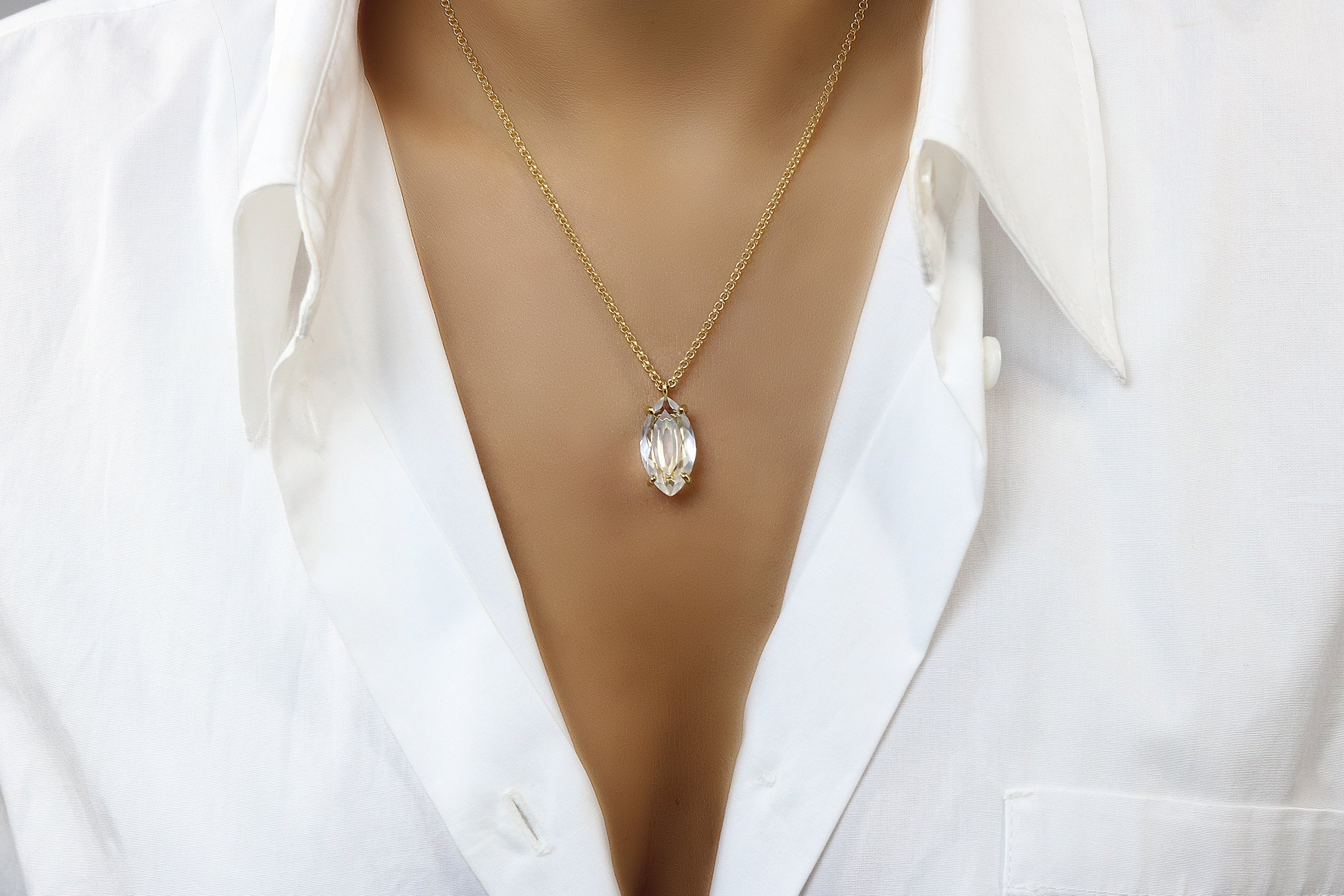 Marquise Clear Quartz Necklace necklaces Anemone Jewelry