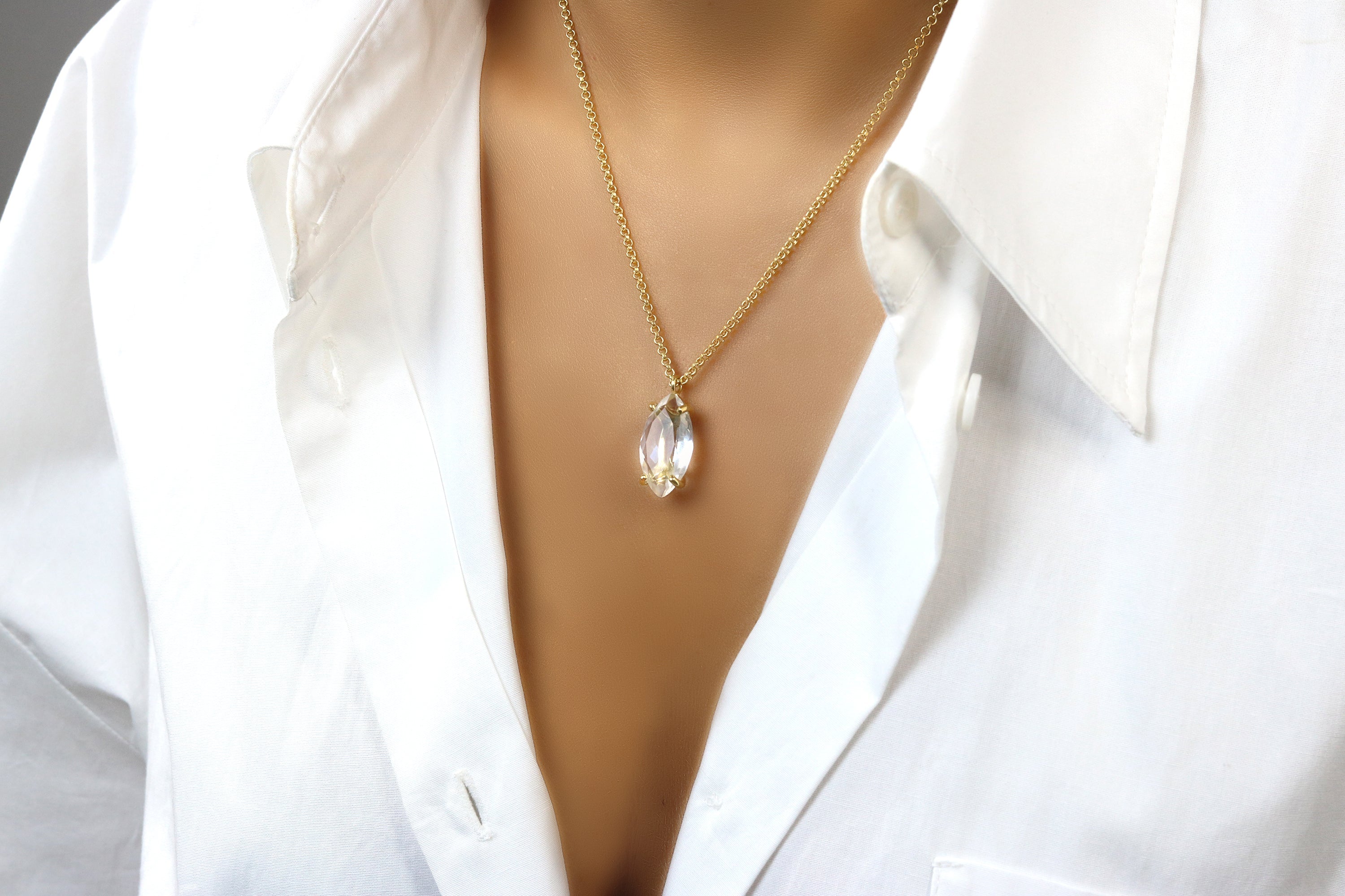 Marquise Clear Quartz Necklace necklaces Anemone Jewelry
