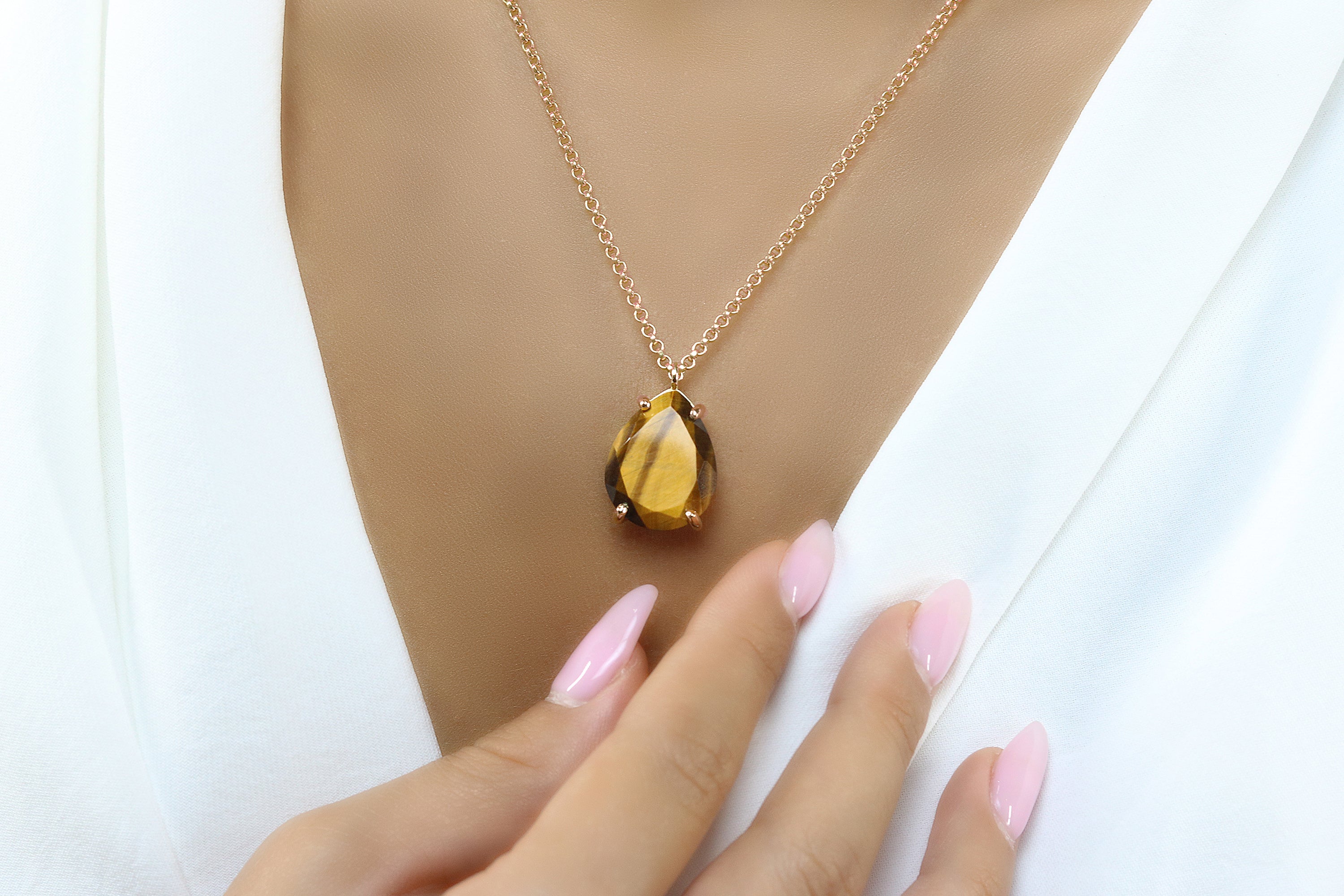 Pear Tiger Eye Rose Gold Necklace necklaces Anemone Jewelry