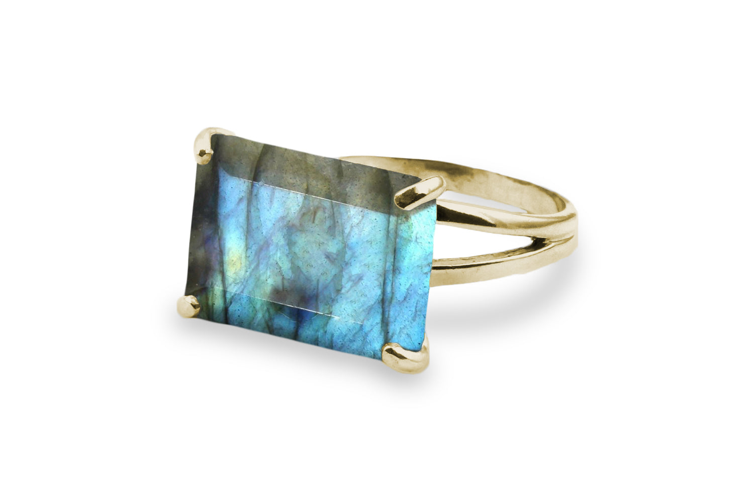 Labradorite Ring with 925 Sterling Silver Double Band Rings Anemone Jewelry