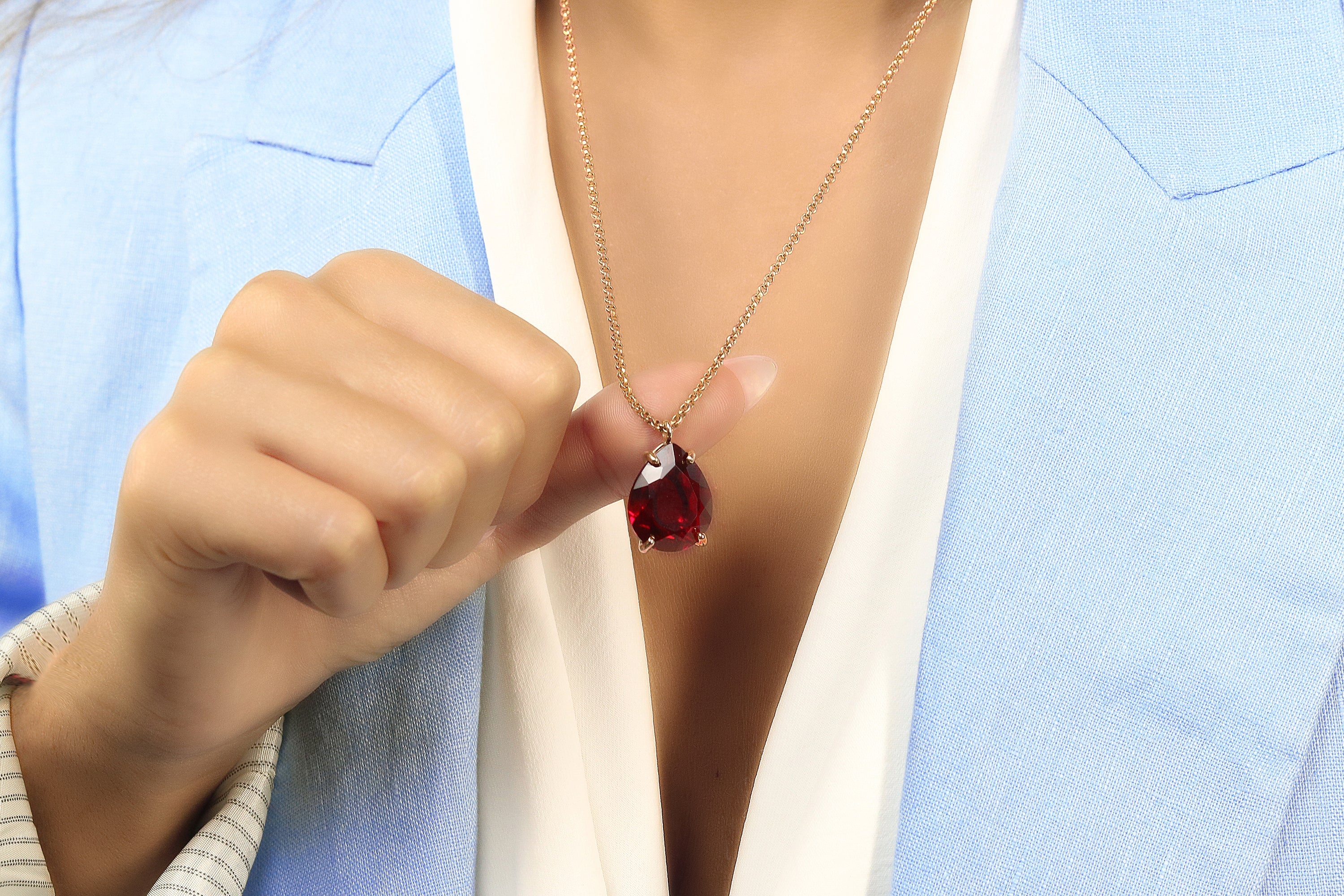 Bold Pear Garnet Gold Filled Necklace necklaces Anemone Jewelry