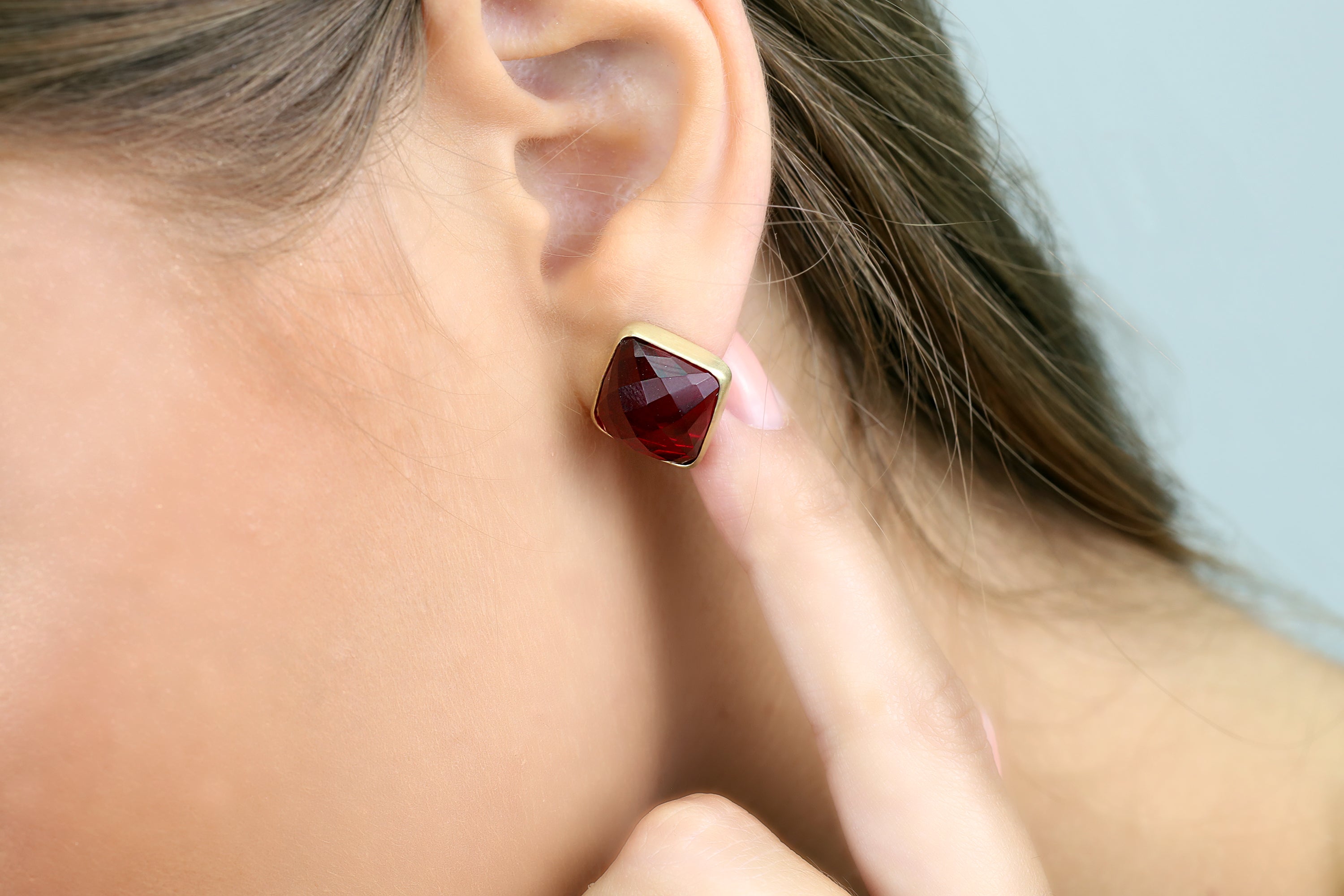 Square Garnet Earrings in 18k Gold Earrings Anemone Limited