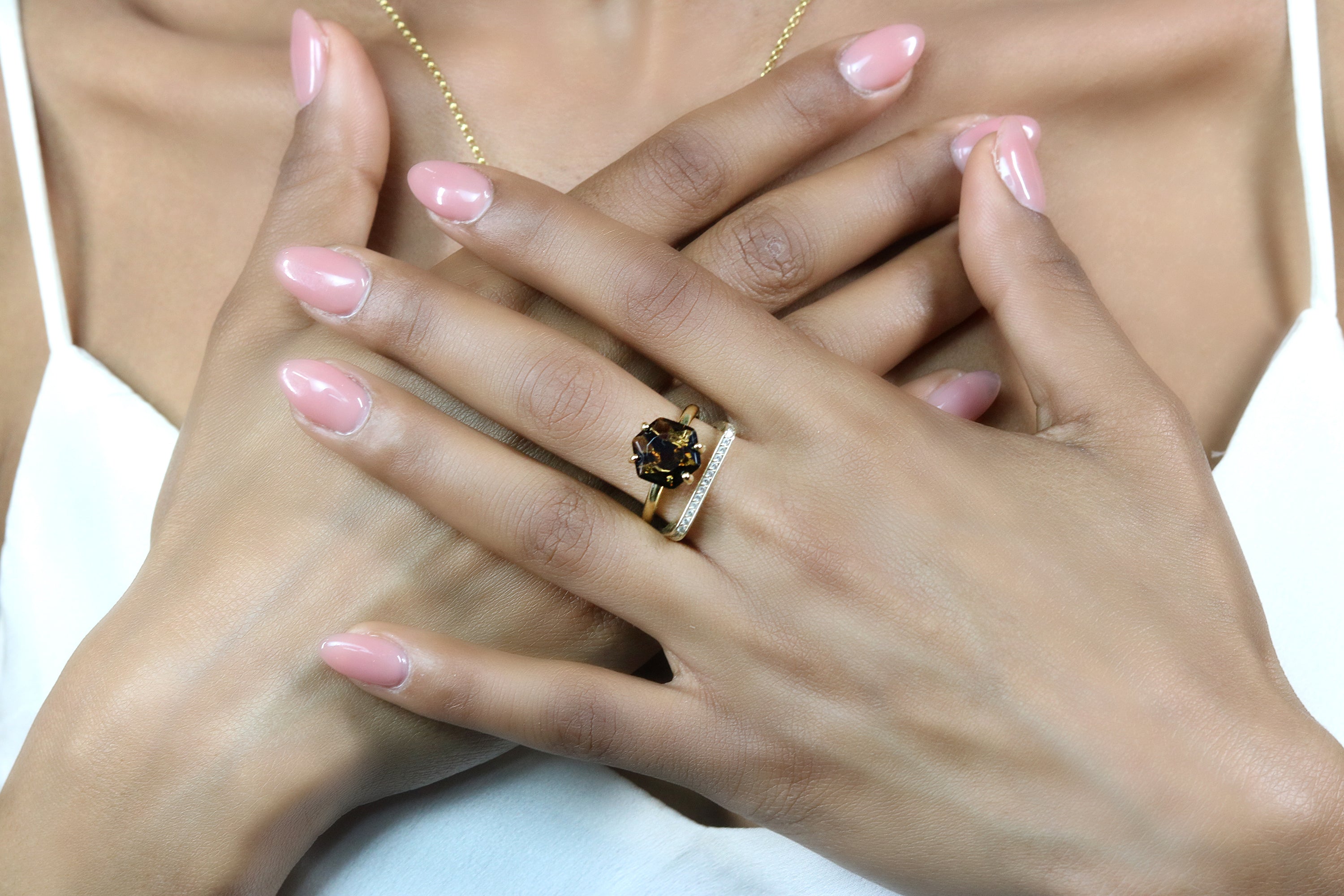 Gold Smoky Quartz Gemstone Hexagon Ring Rings Anemone Unique