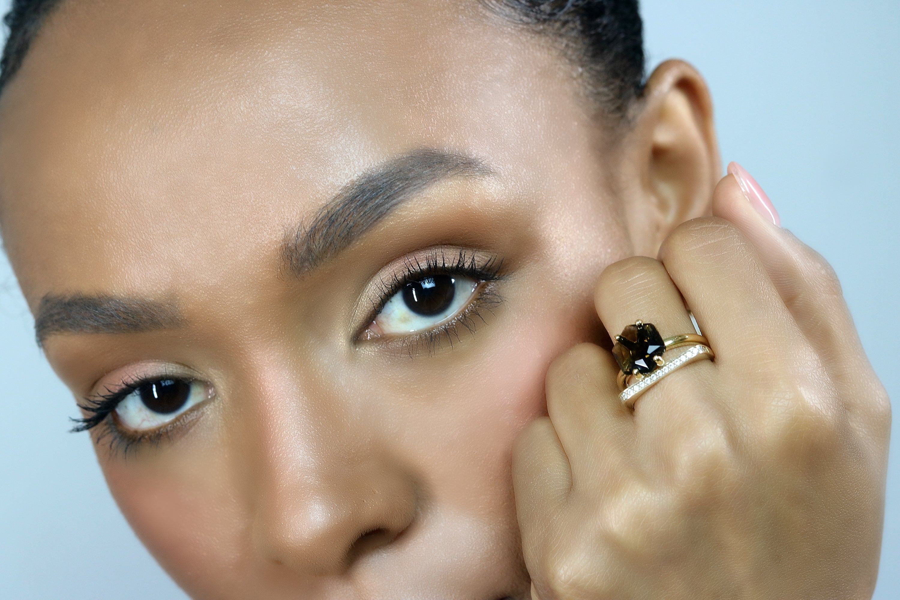 Gold Smoky Quartz Gemstone Hexagon Ring Rings Anemone Unique