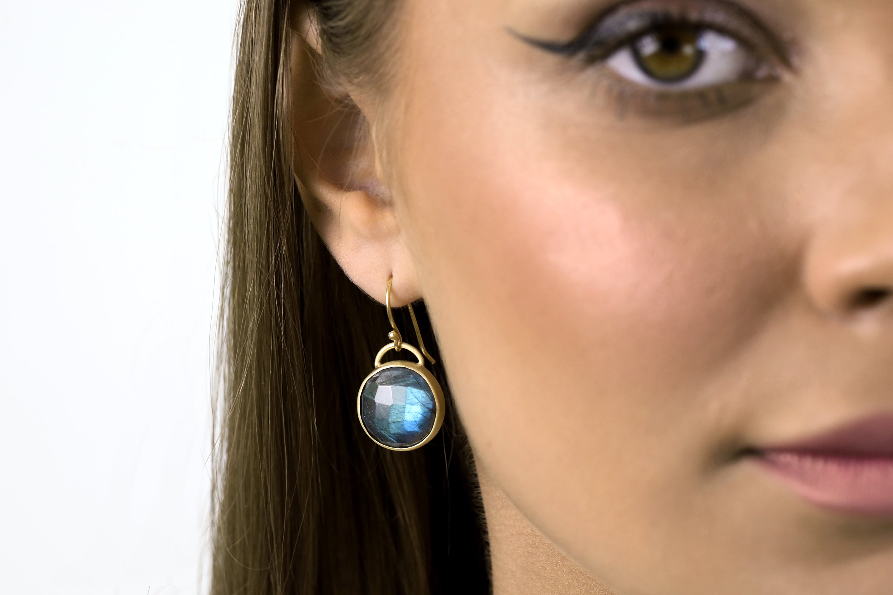 Long Bezel Labradorite Earrings in 14k Gold Earrings Anemone Limited