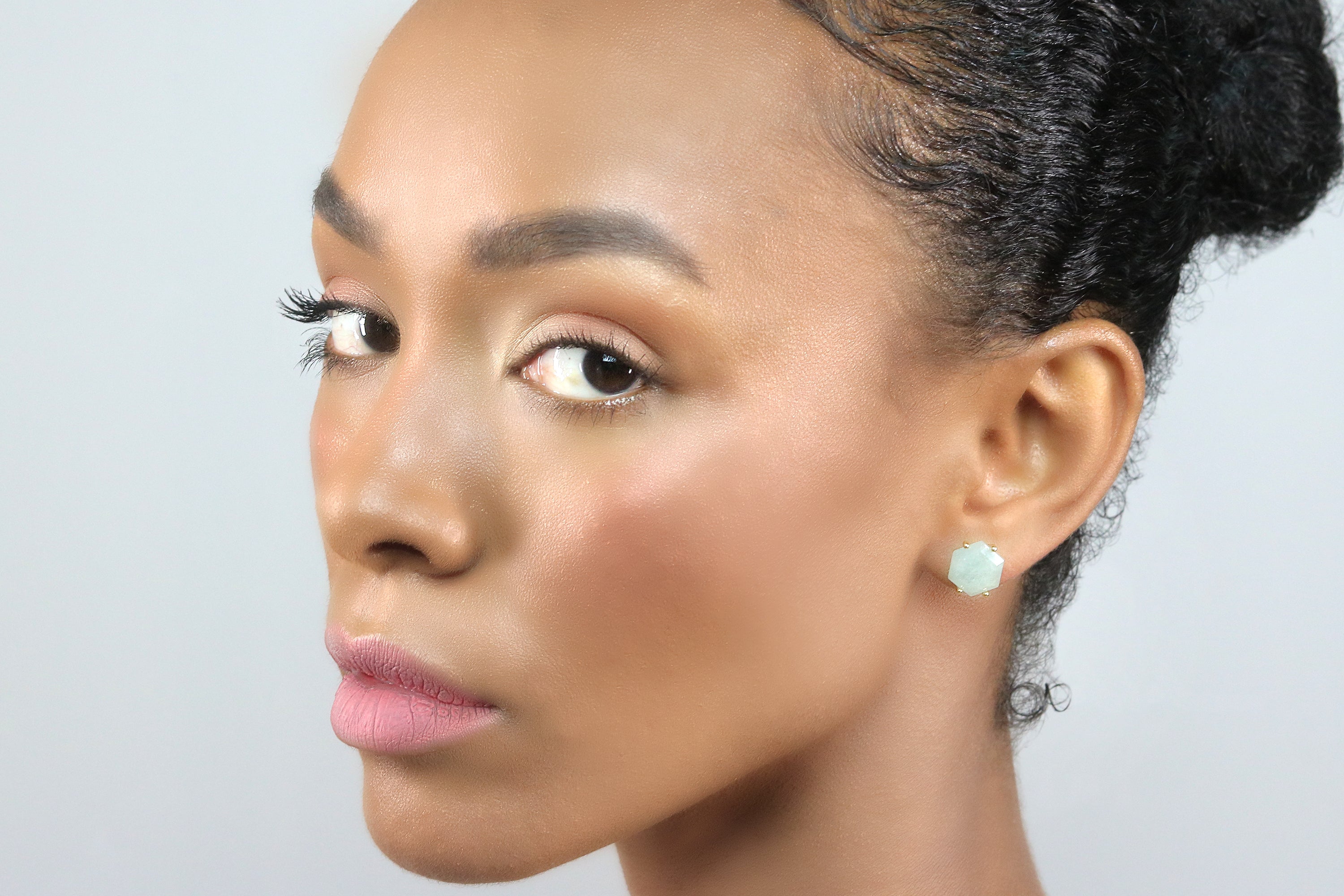 Hexagon Aquamarine Stud Earrings in Silver Earrings Anemone Unique