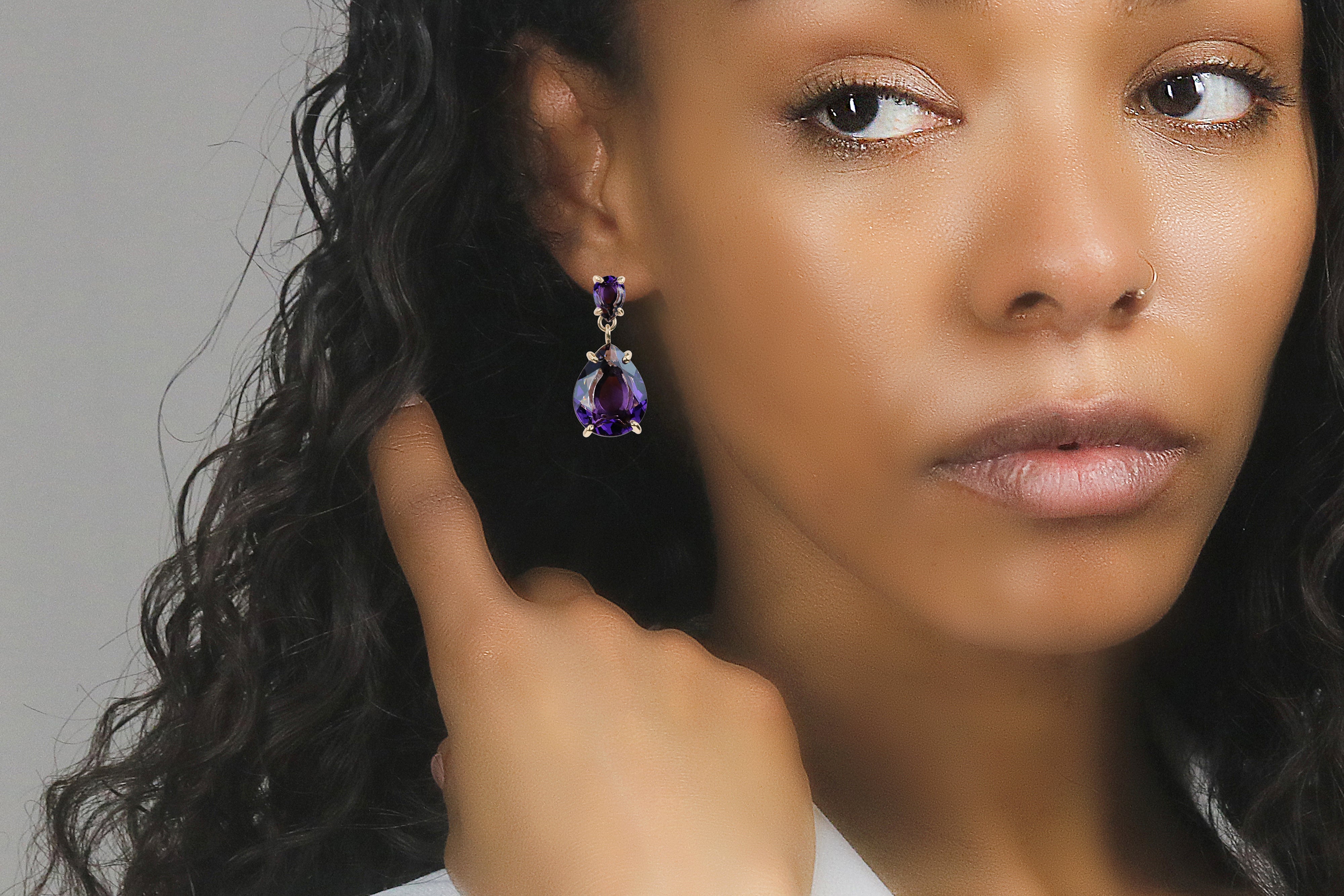 Dangling Statement Amethyst Earrings in 14k Gold Earrings Anemone Jewelry