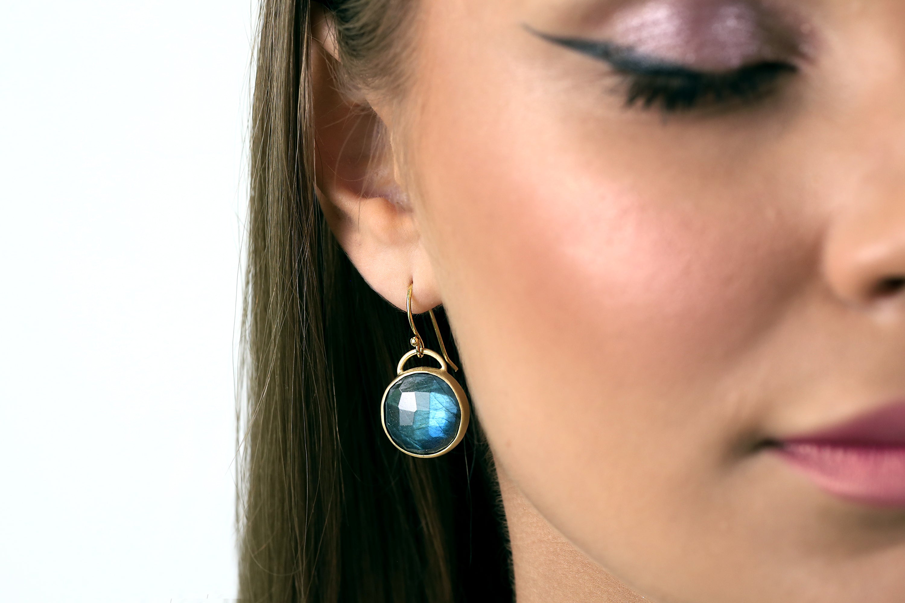 Long Bezel Labradorite Earrings in 14k Gold Earrings Anemone Limited